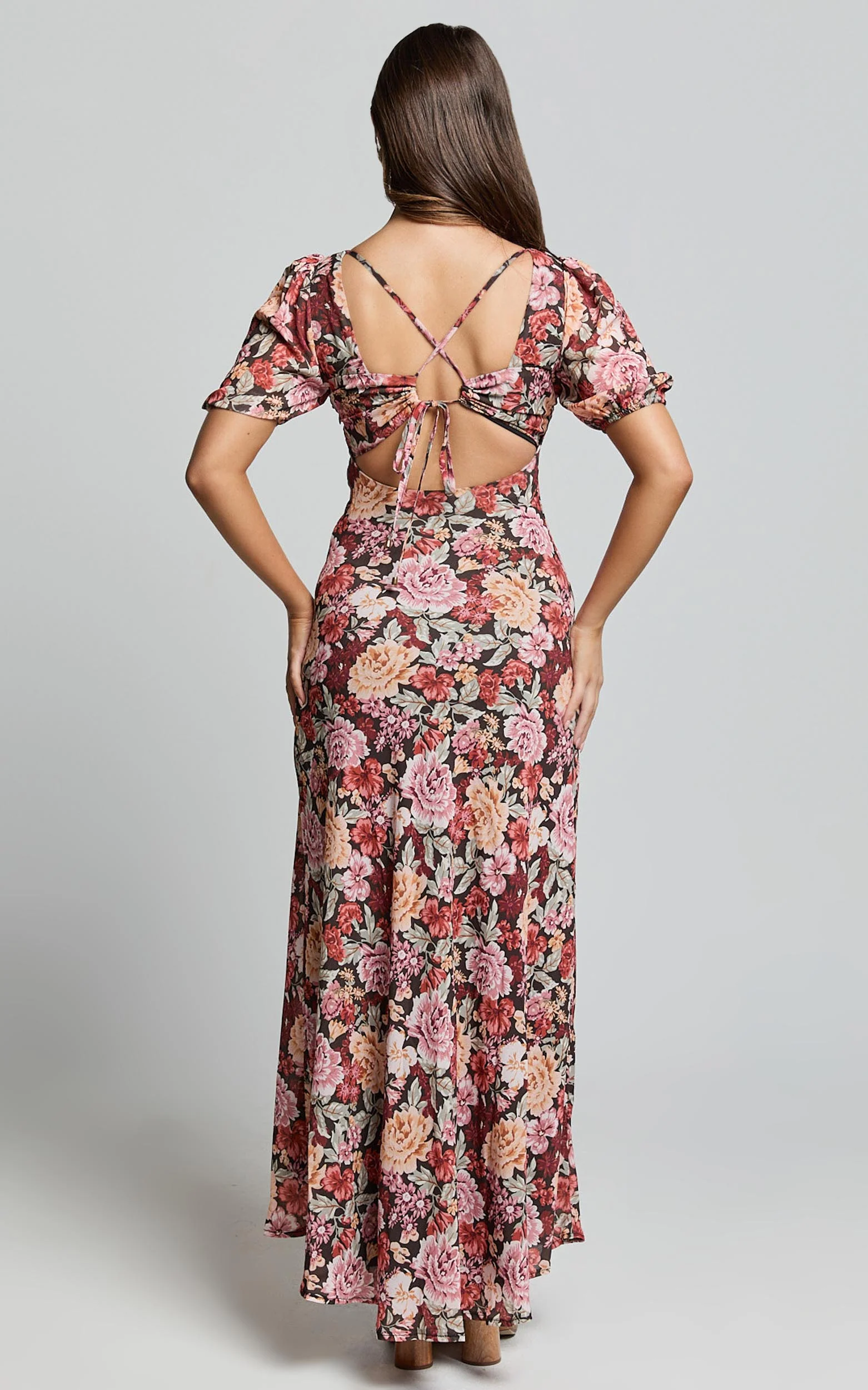 Lorie Maxi Dress - Short Sleeve Cut Out Tie Back Dress in Boheme Floral - Image 7