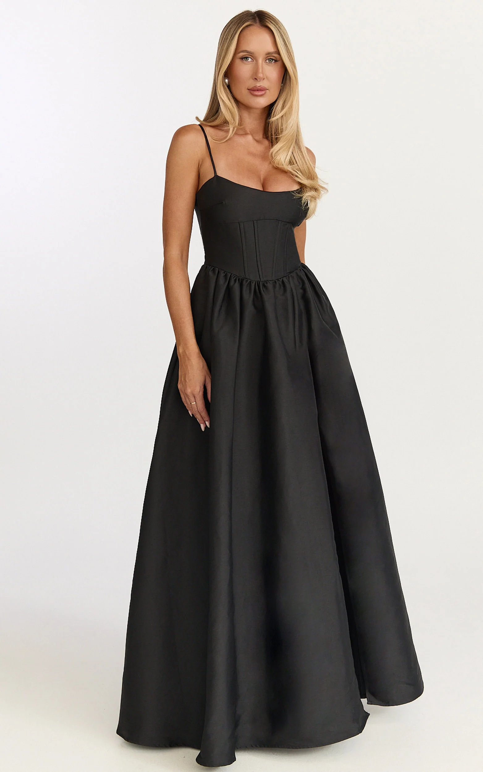 Louisa Maxi Dress - Boned Bodice Lace Up Back Dress in Black - Image 5