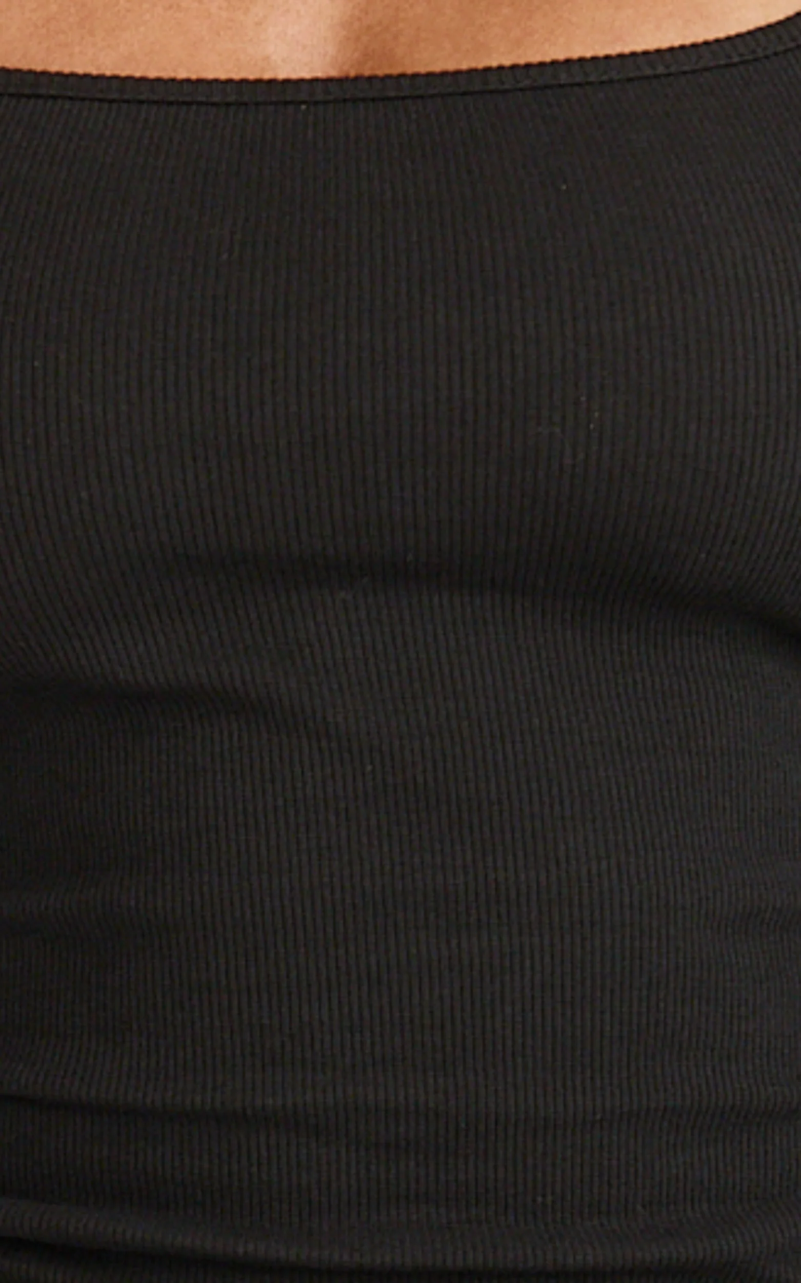 Lucy Midi Dress - Ribbed Side Ruched Bodycon Dress in Black - Image 8