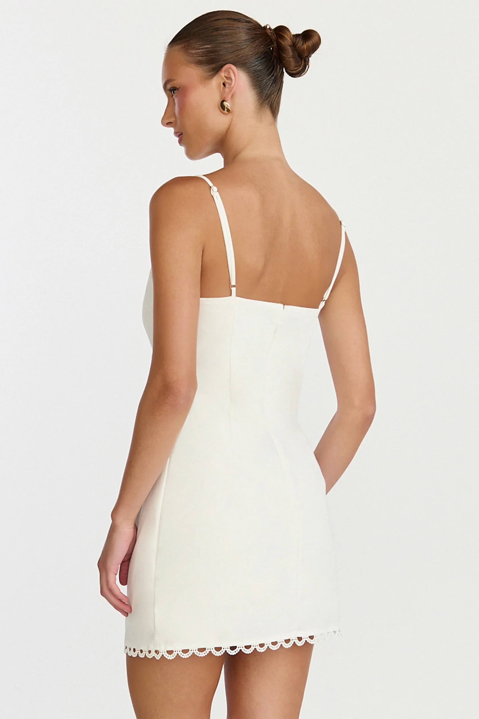 Loya Mini Dress - Scallop Lace Trim Mini Dress in Off White - Image 5