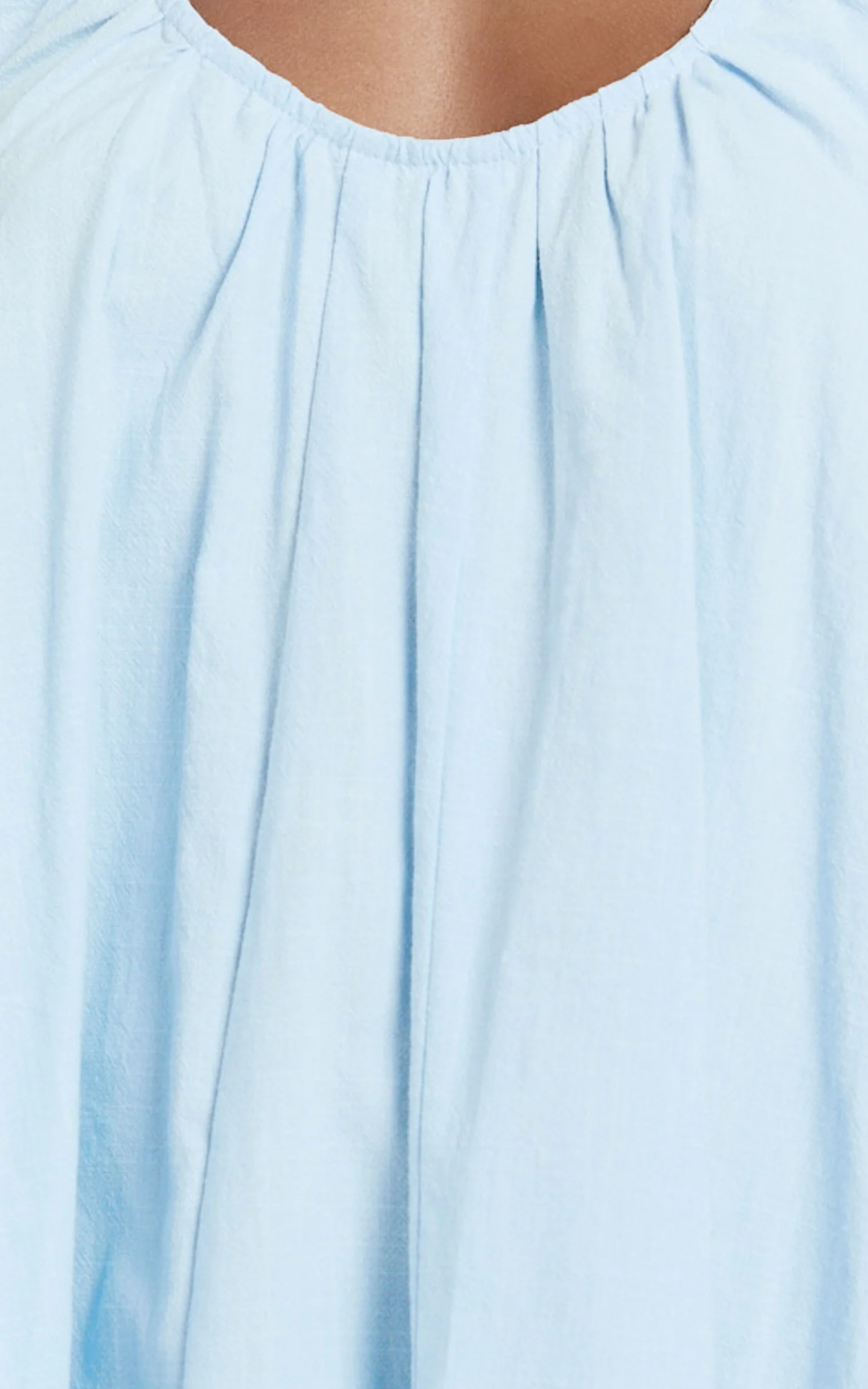 Lucinda Mini Dress - Deep U Gathered Neck Smock Dress in Pale Blue - Image 8