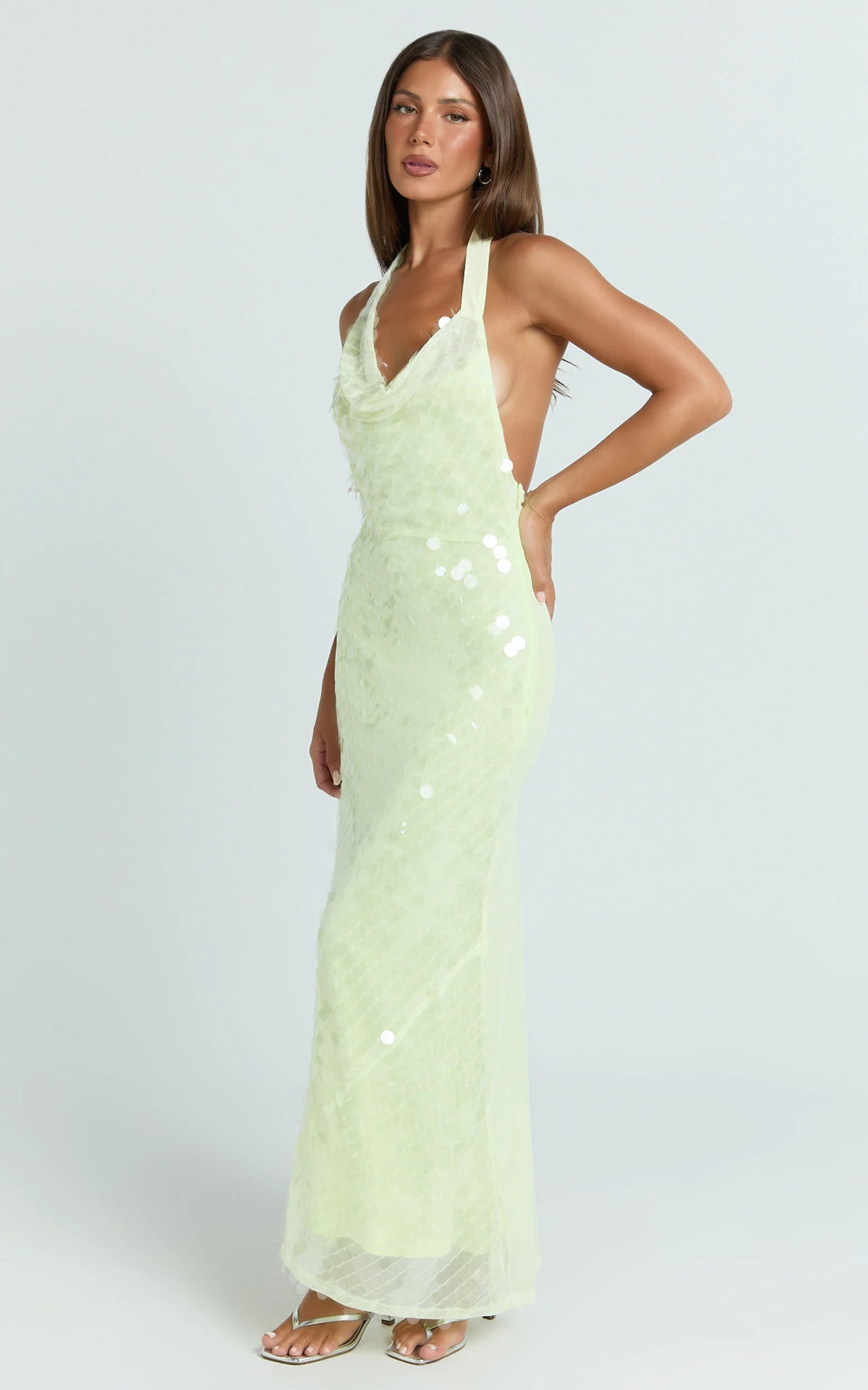 Lucy Maxi Dress - Sequin Cowl Neckline Dress in Citrus - Image 6
