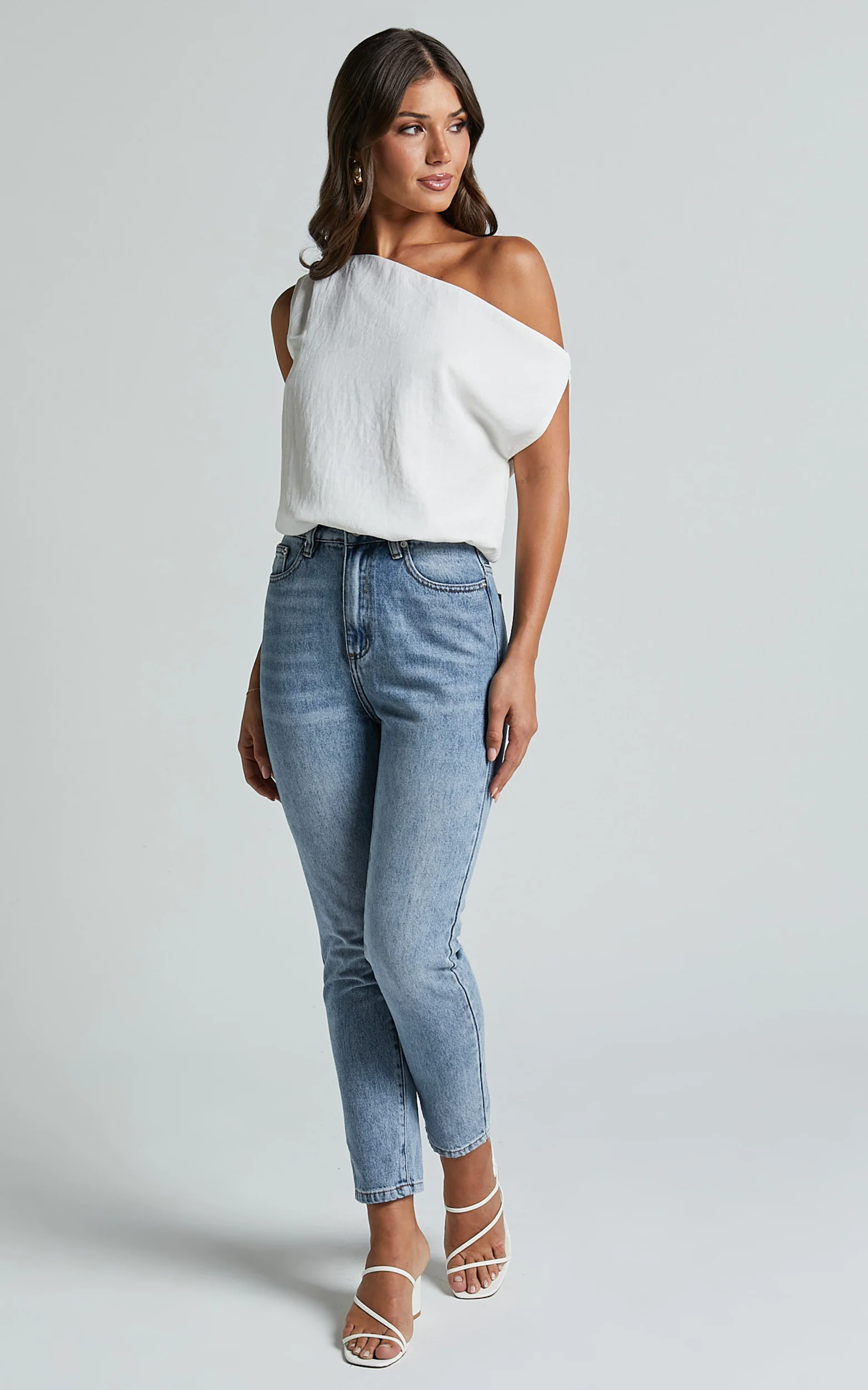 Mabel Bodysuit - Asymmetrical Neckline One Shoulder in White - Image 3