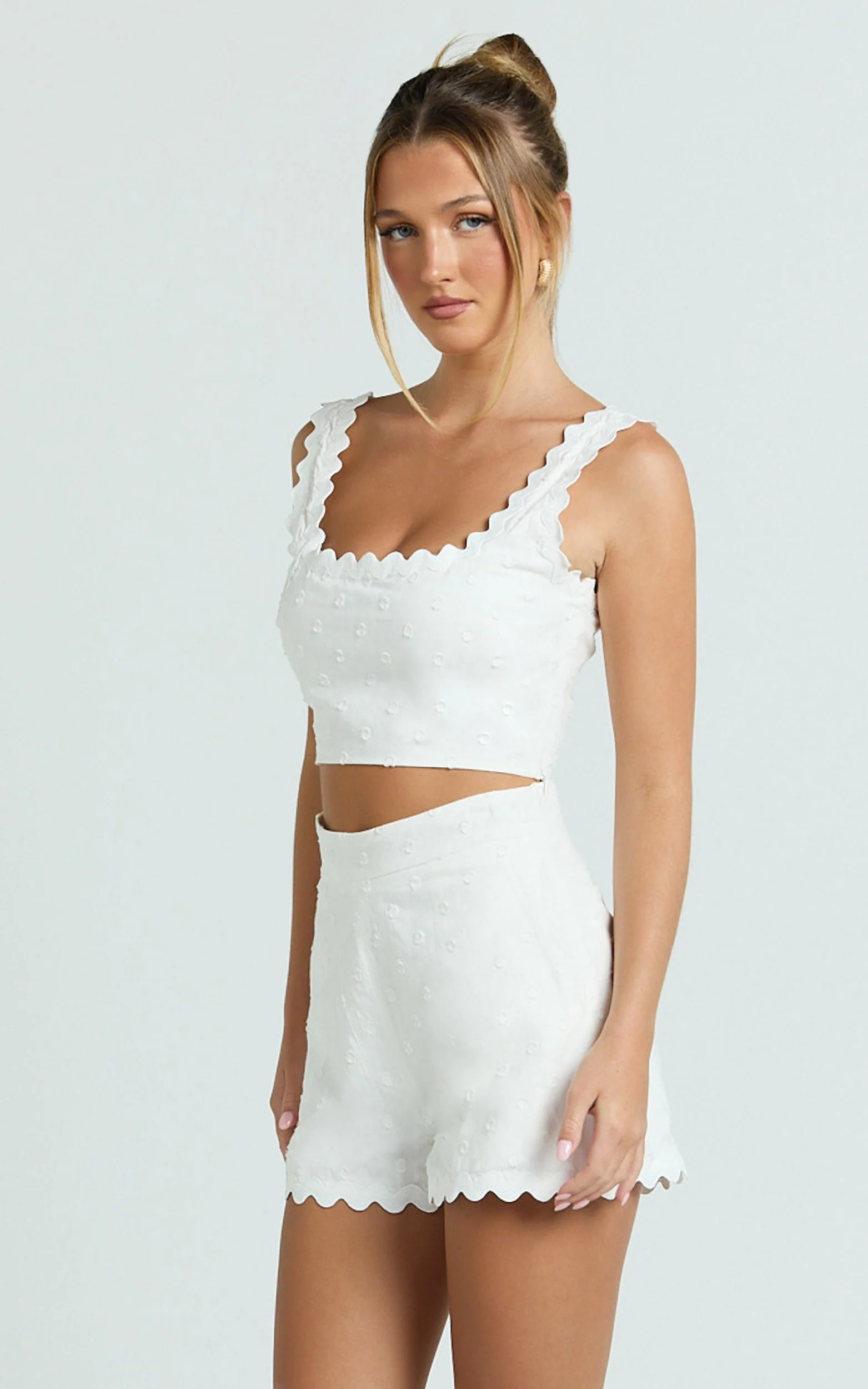 Mabel Two Piece Set - Square Neck And Matching Shorts Set in White - Image 5