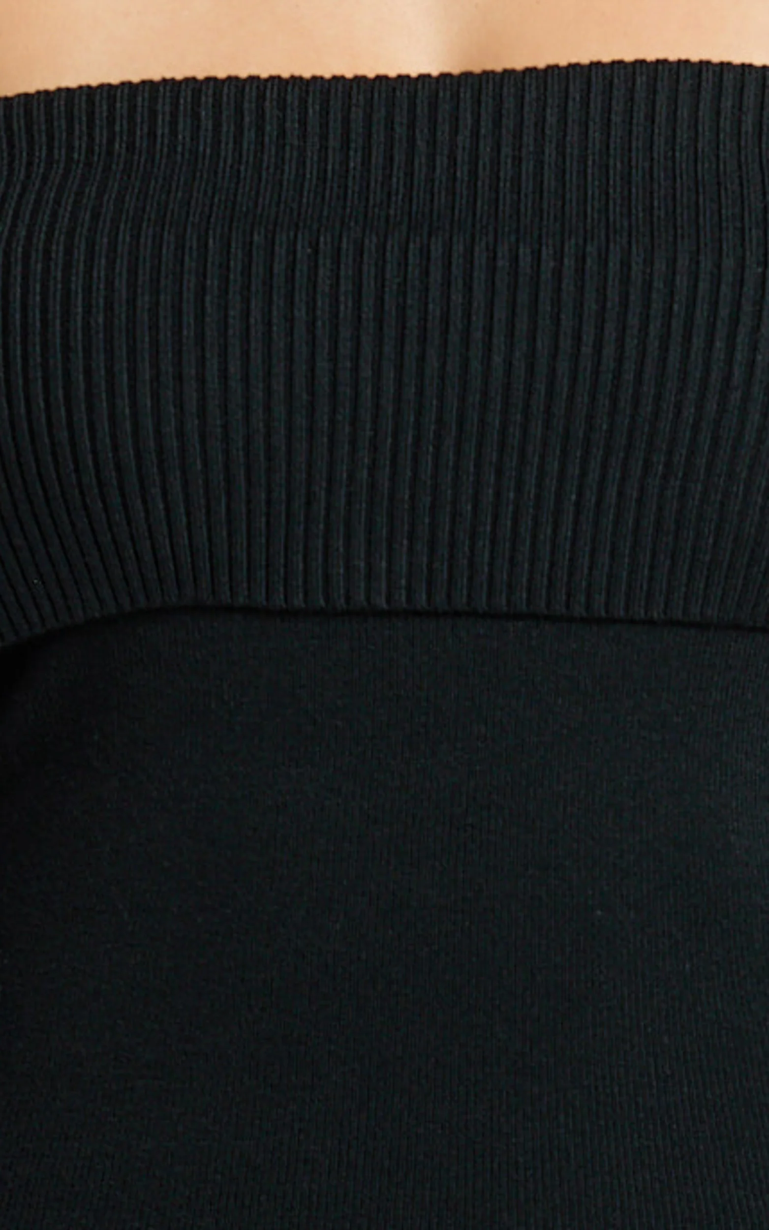 Maisie Midi Dress - Off Shoulder Long Sleeve Fitted Column Knit Dress in Black - Image 7