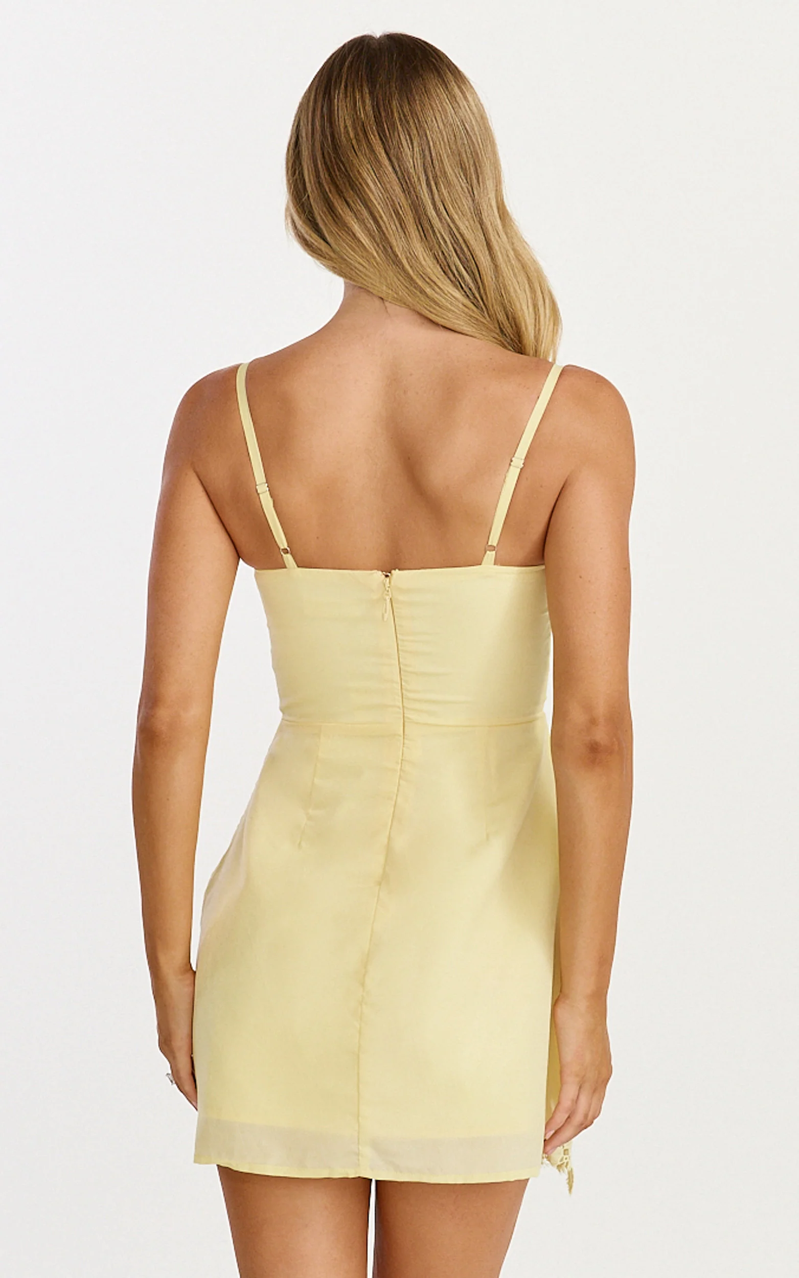 Maisie Mini Dress - Broderie Cut Out Border Hem Dress in Lemon - Image 5