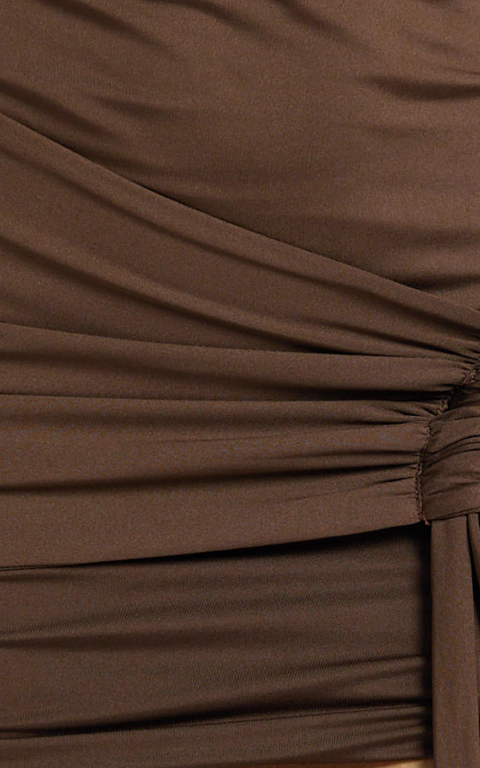 Maisie Mini Dress - Jersey Off The Shoulder Wrap Sash Dress in Chocolate - Image 7