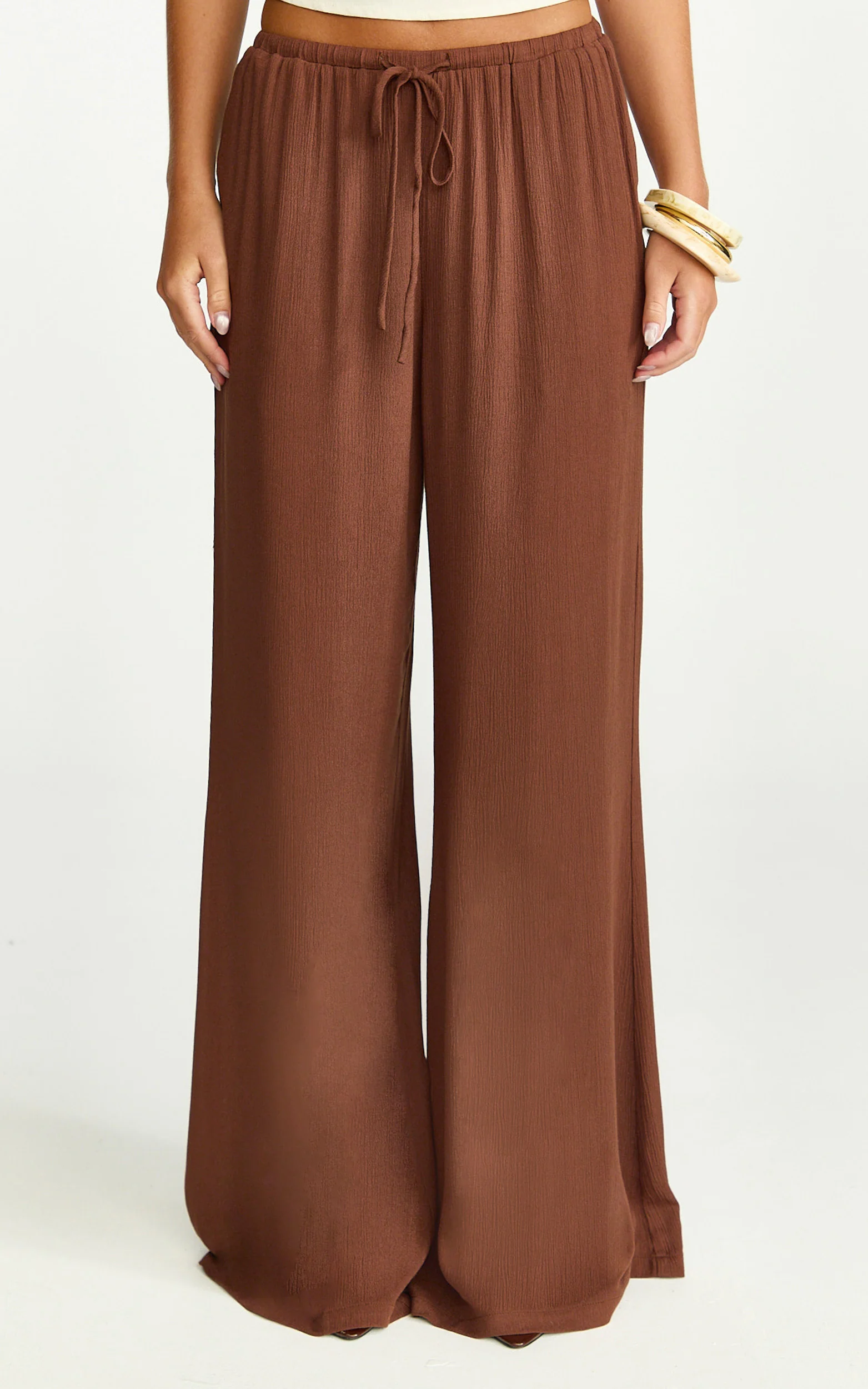 Makenna Pants - Wide Leg Crinkle Pants in Chocolate - Image 2
