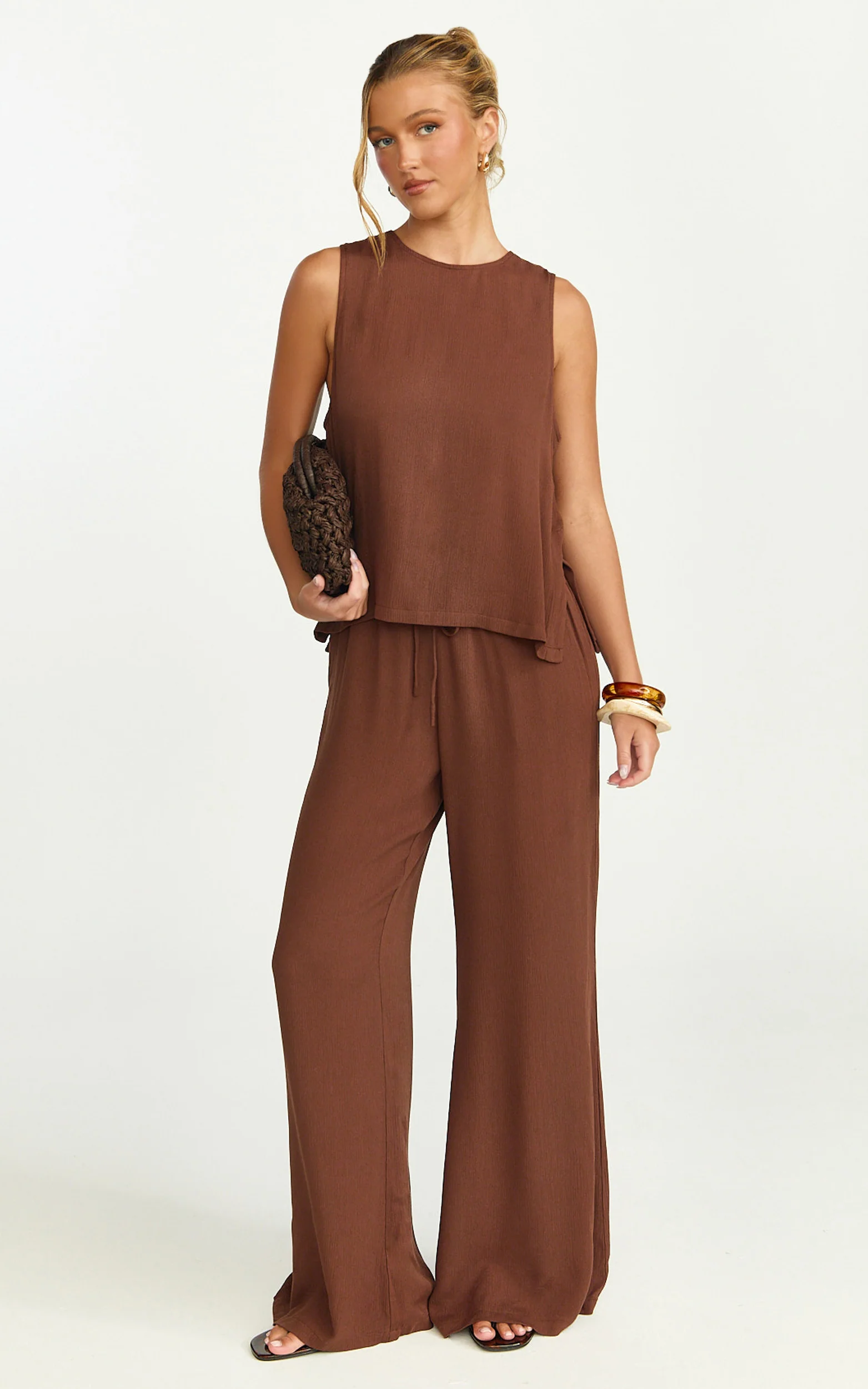 Makenna Pants - Wide Leg Crinkle Pants in Chocolate - Image 5