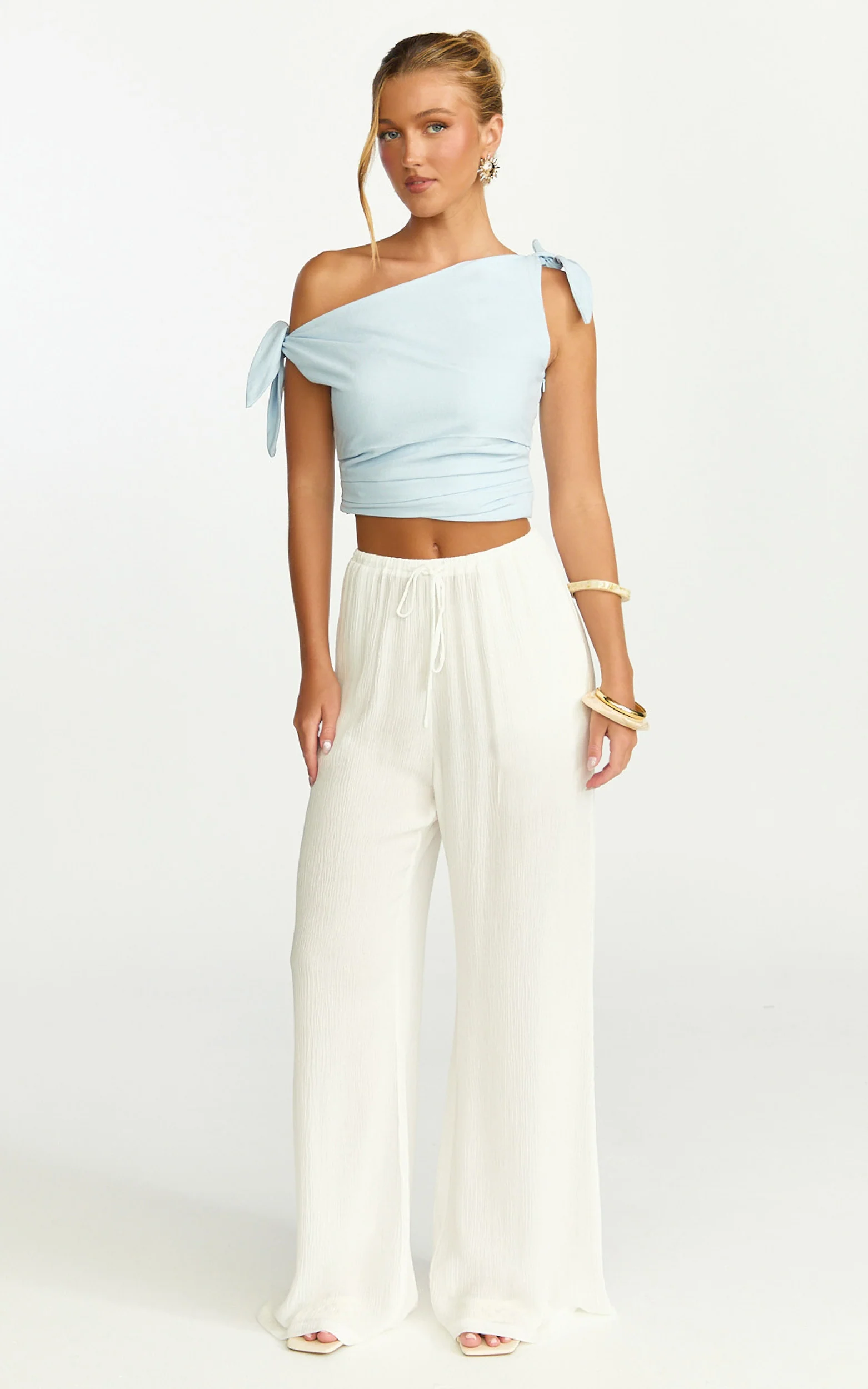 Makenna Pants - Wide Leg Crinkle Pants in White