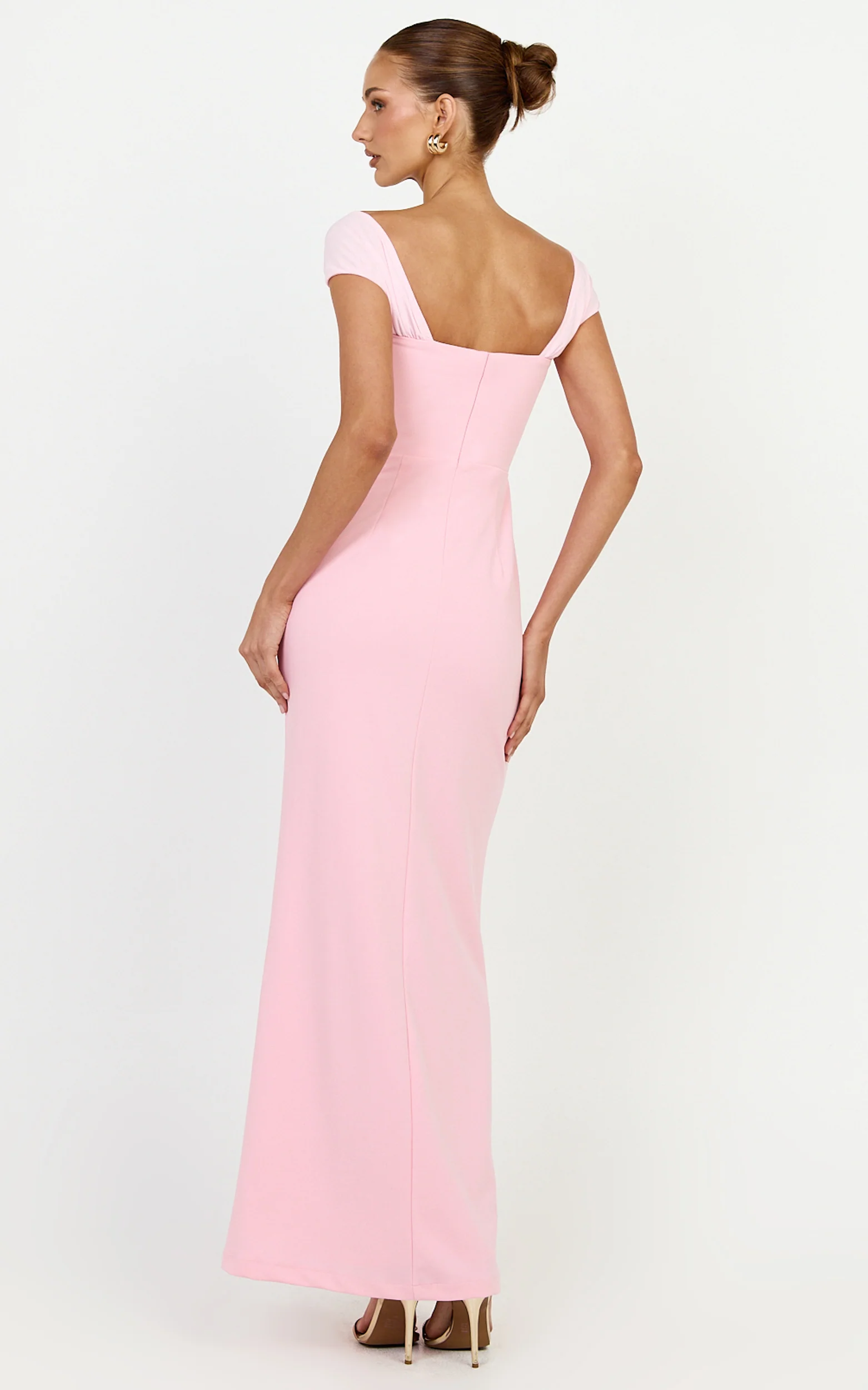 Malibu Maxi Dress - Off Shoulder High Split Dress in Pink - Image 5