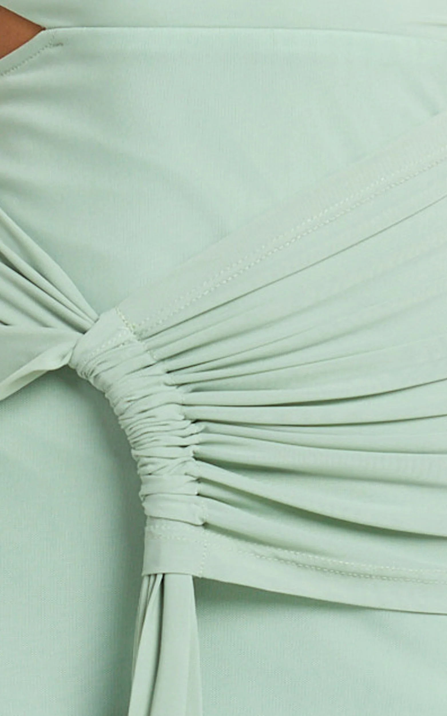 Mandy Midi Dress - Knot Detail Cut Out Mesh Dress in Sage - Image 7