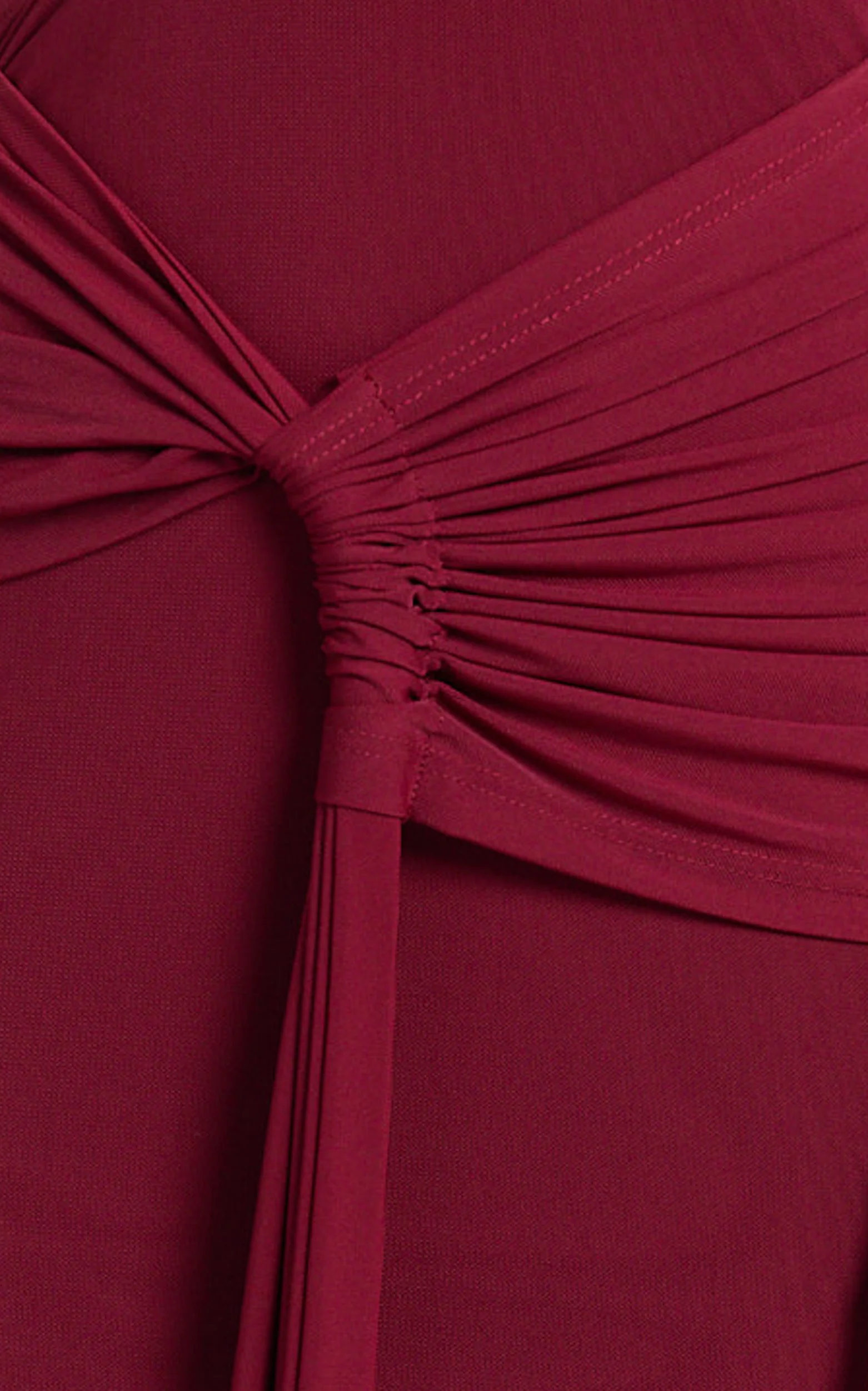 Mandy Midi Dress - Knot Detail Cut Out Mesh Dress in Wine - Image 6