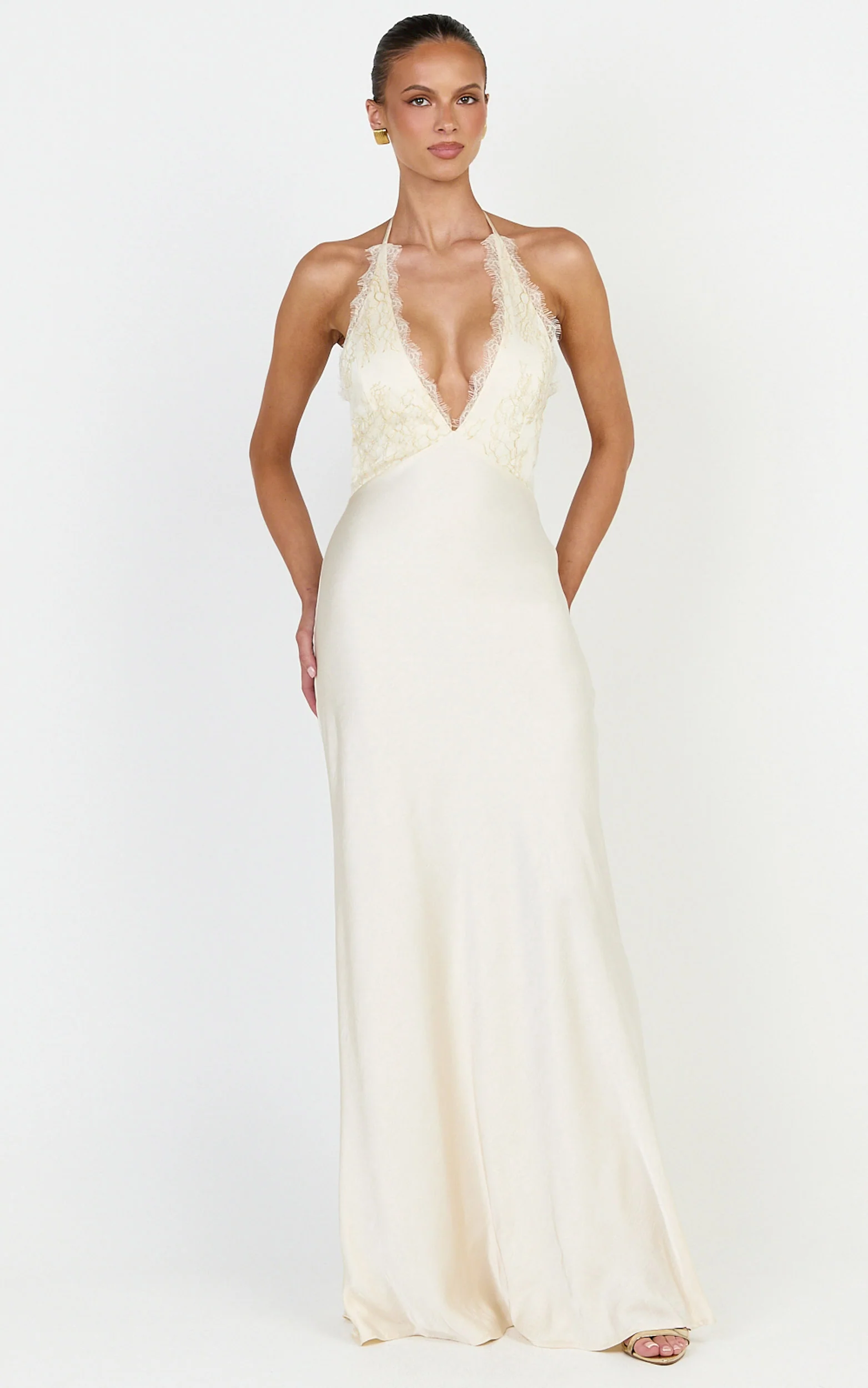 Marielle Maxi Dress - Lace Bust Halter Dress in Cream - Image 5