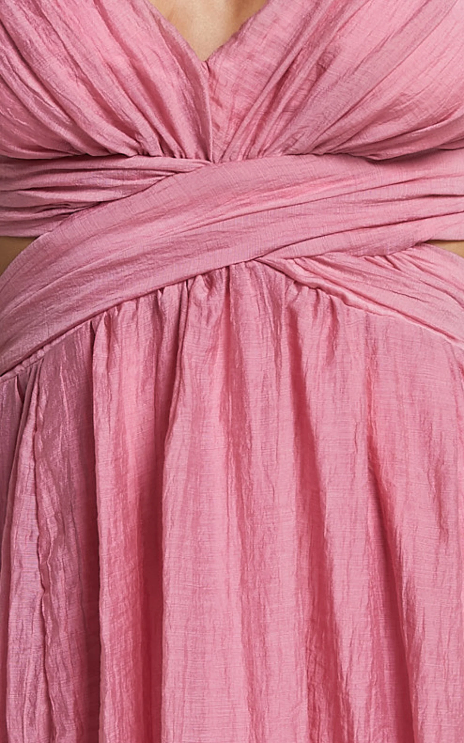 Marielly Midi Dress - Side Cut Out V Neck Ruffle Detail Sleeve Dress in Pink - Image 5