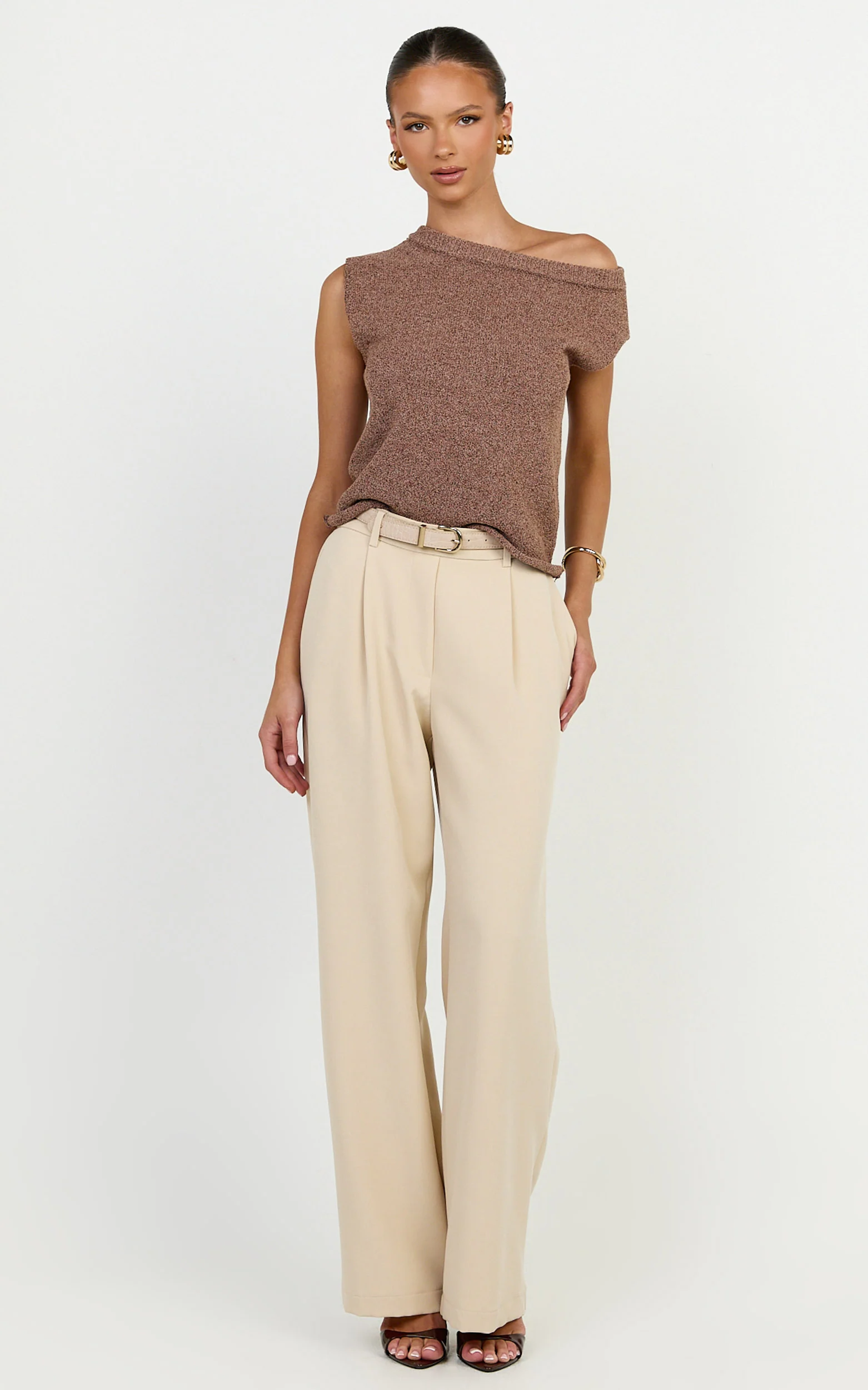 Marilou Top - Knit Off Shoulder Top in Brown - Image 2