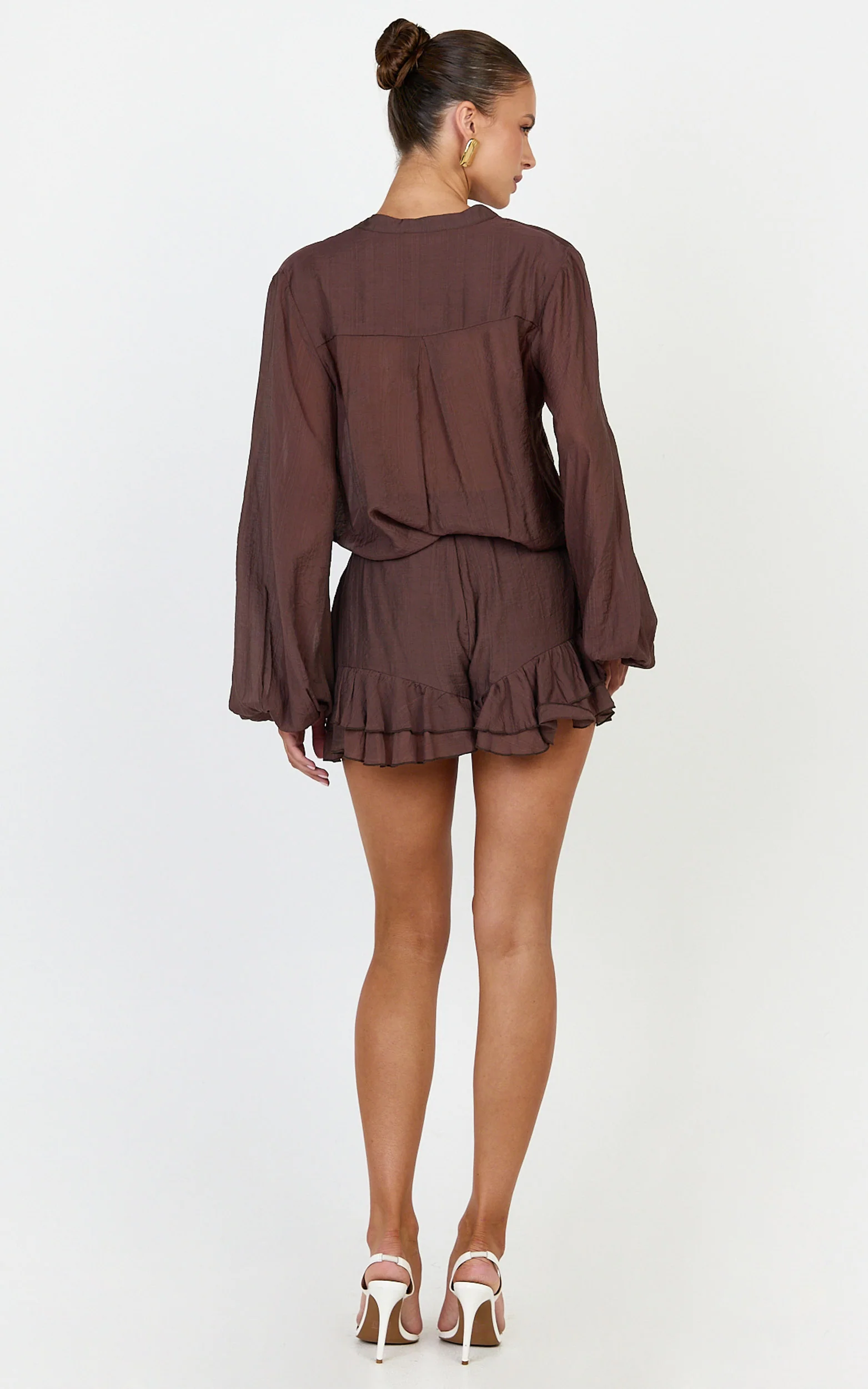 Marina Shorts - Frill Hem Shorts in Chocolate - Image 5