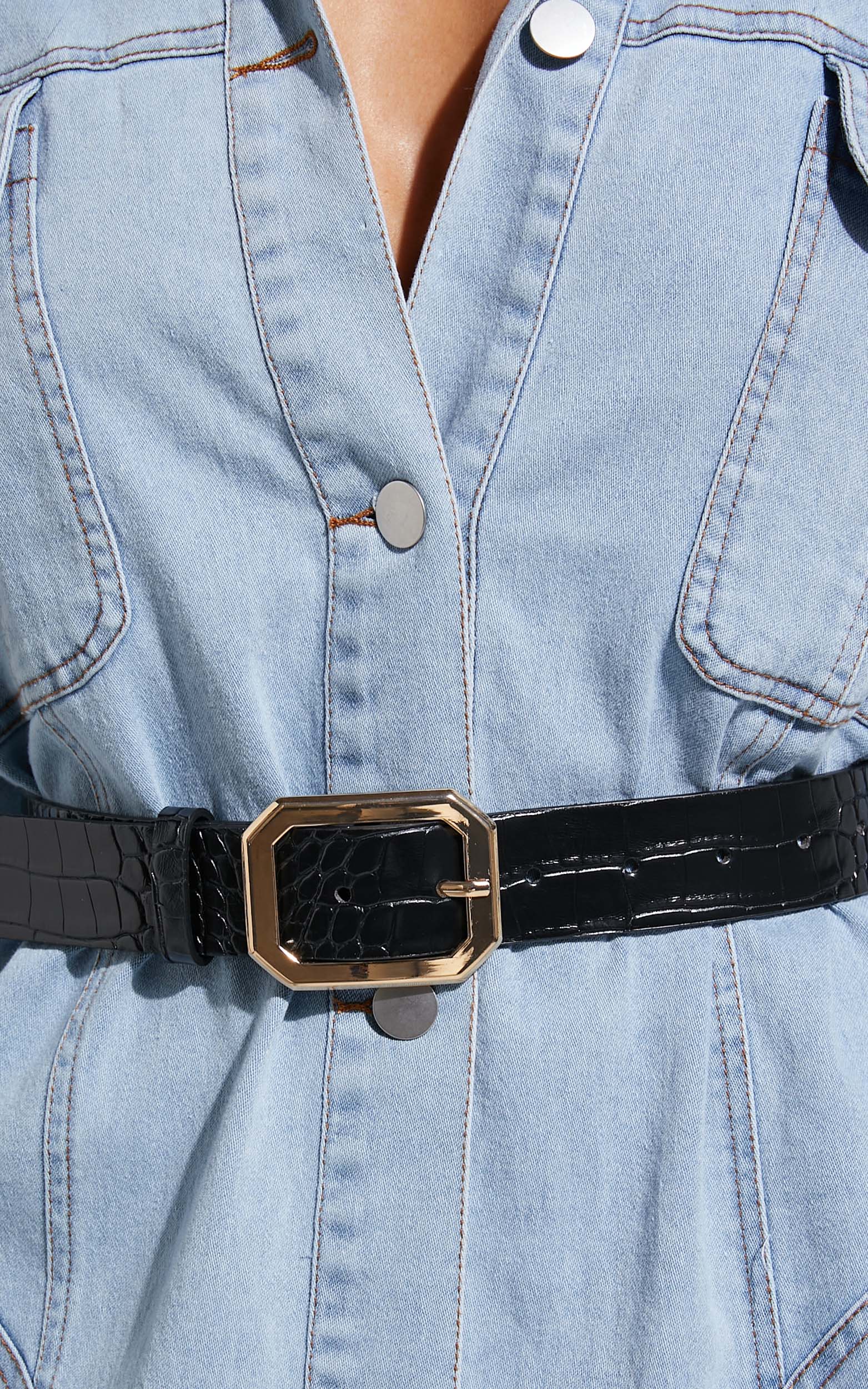 Mason Croc Square Buckle Belt in Black - Image 3