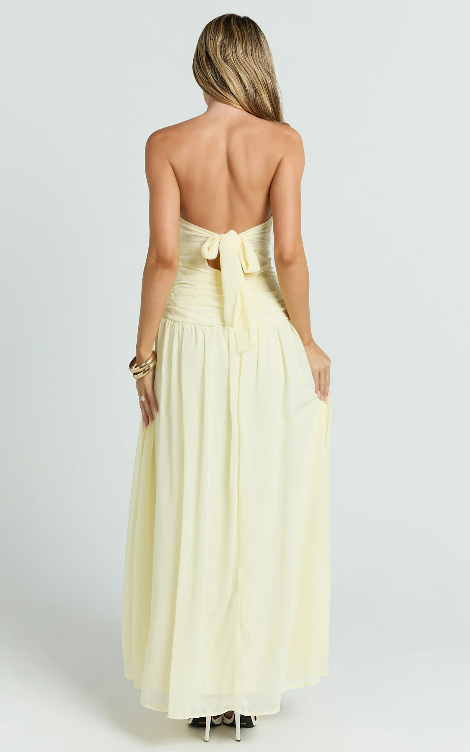Mercy Midi Dress - Ruched Strapless Dress in Butter - Image 2