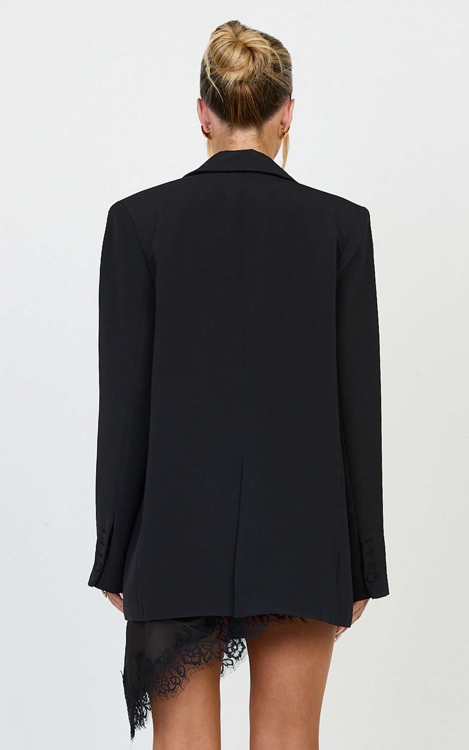 Michelle Blazer - Oversized Plunge Neck Button Up Blazer in Black - Image 4