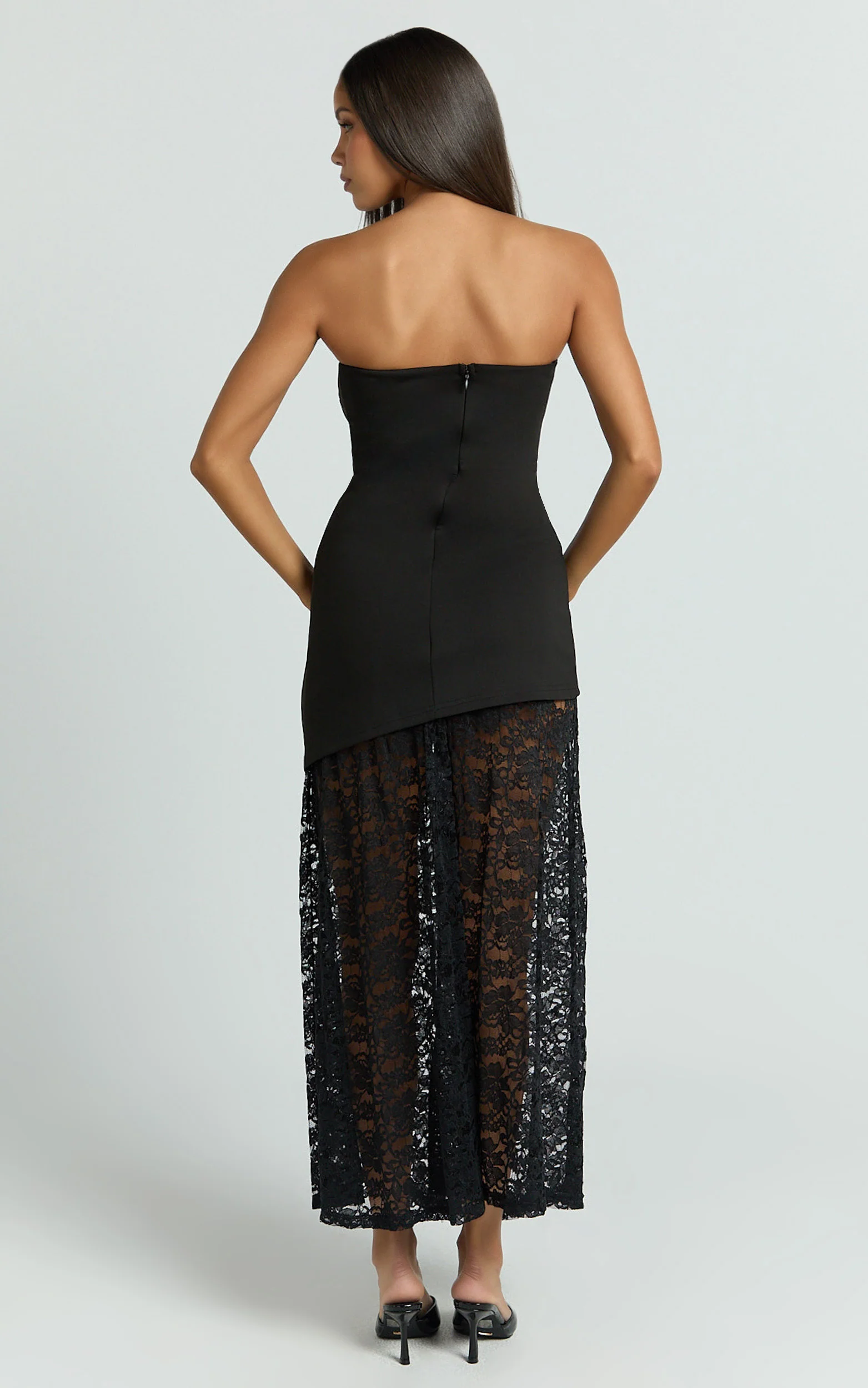 Mila Midi Dress - Strapless Dropped Waist Dress in Black - Image 5