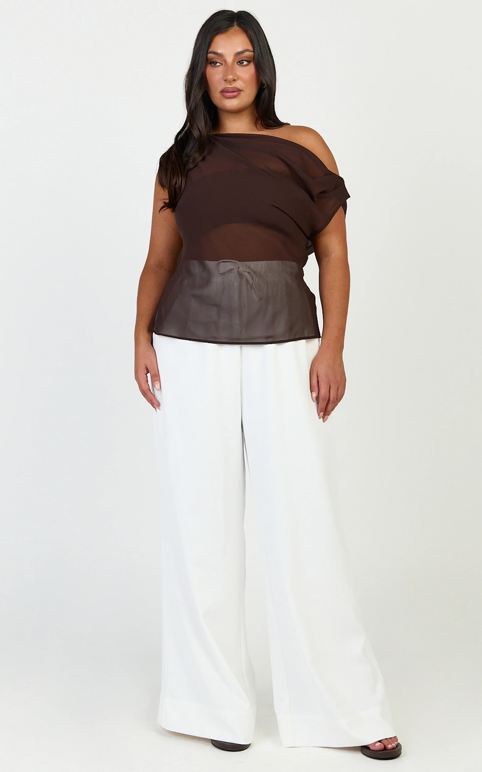 Milla Top - Georgette Asymmetric Draped Top in Chocolate - Image 4
