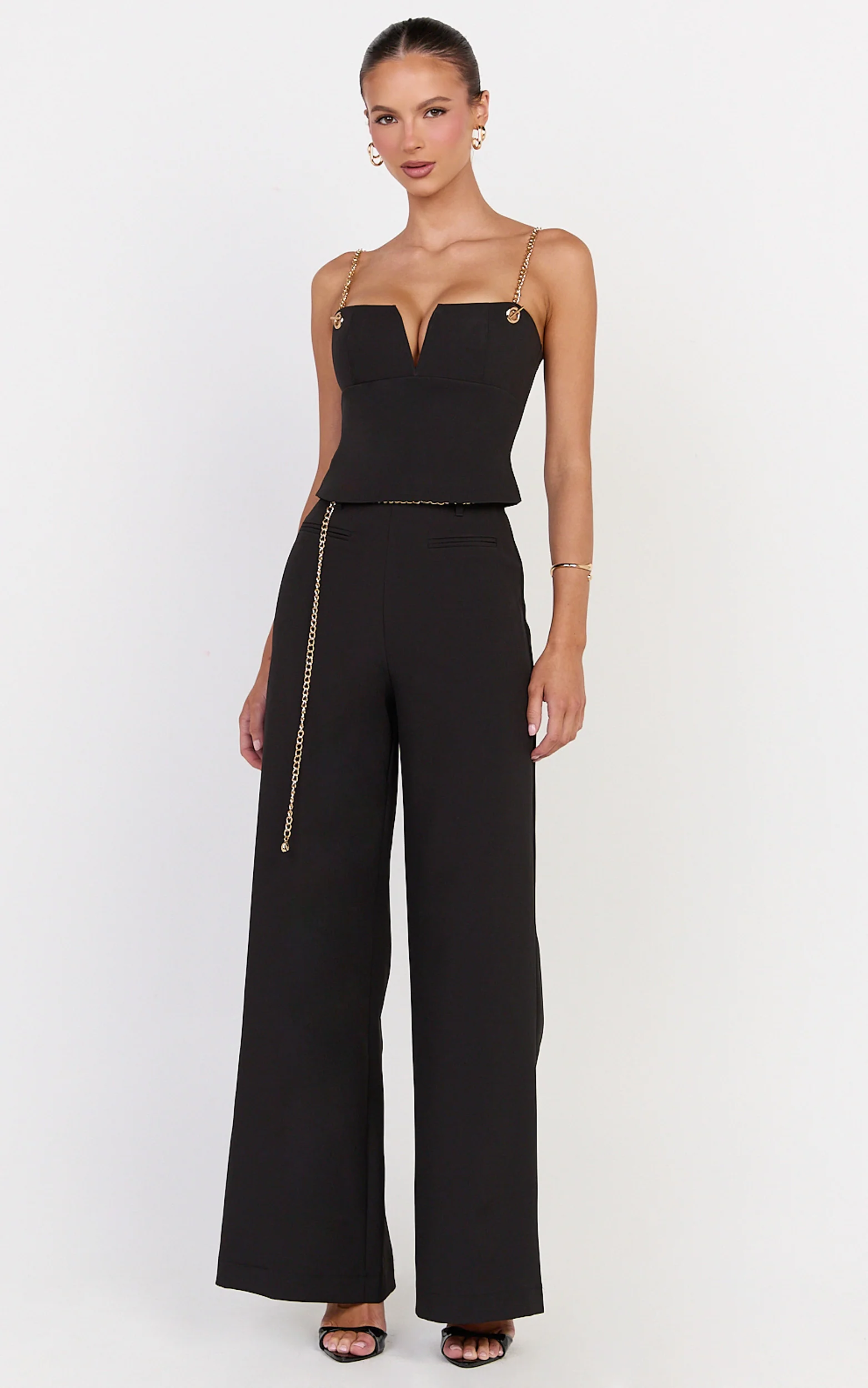 Miren Top - V Front Chain Strap Bustier Top in Black - Image 3