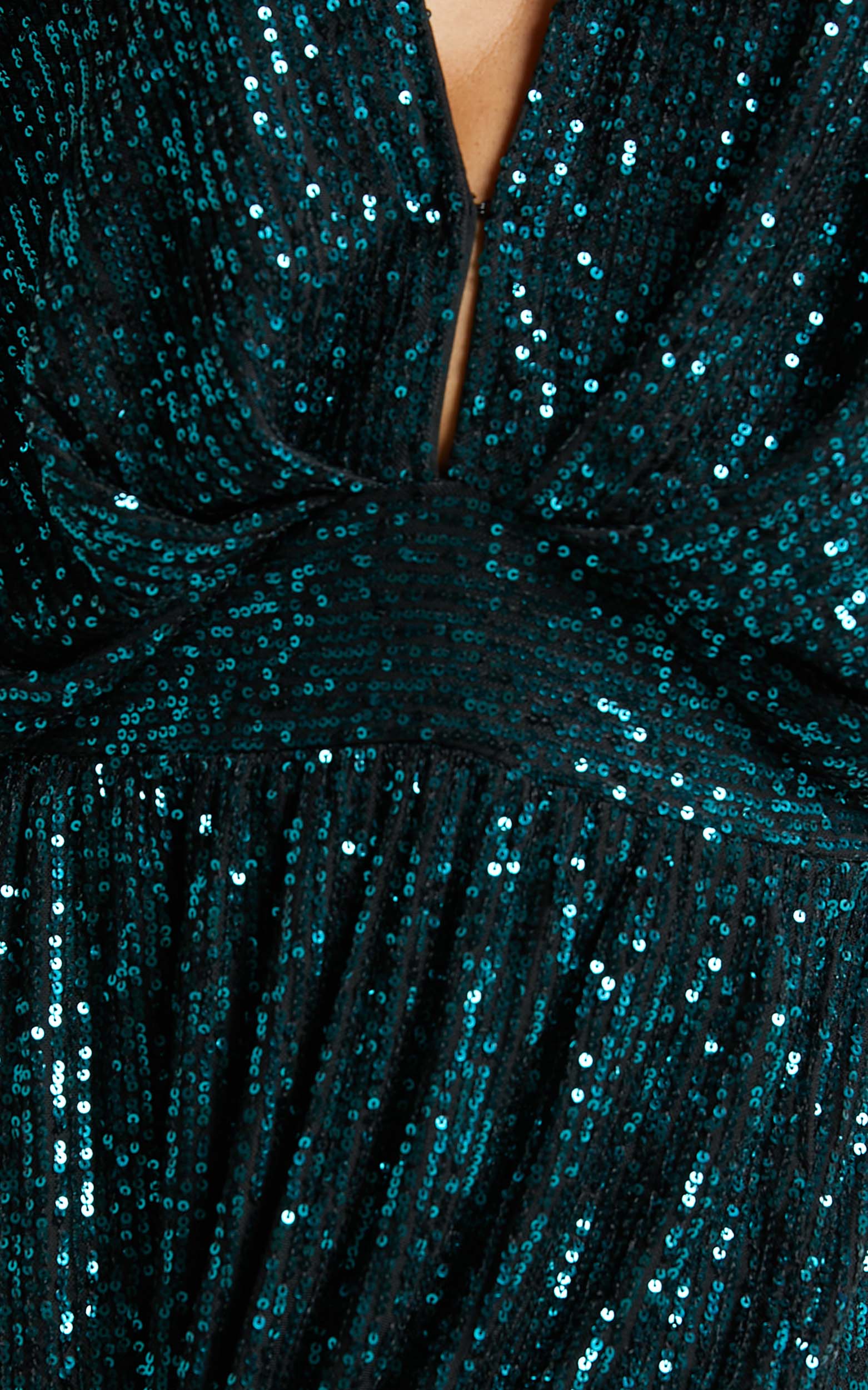 Miyah Maxi Dress - Sequin Plunge Short Sleeve Dress in Emerald - Image 8