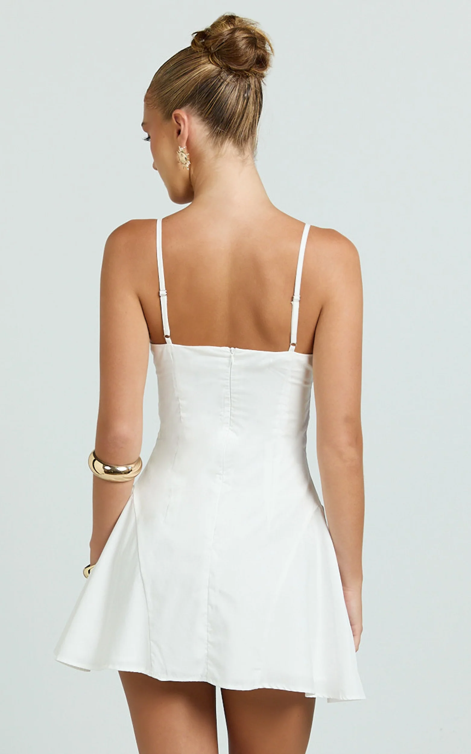 Monet Mini Dress - Button Down Ruched Front Fit And Flare Dress in Off White - Image 5