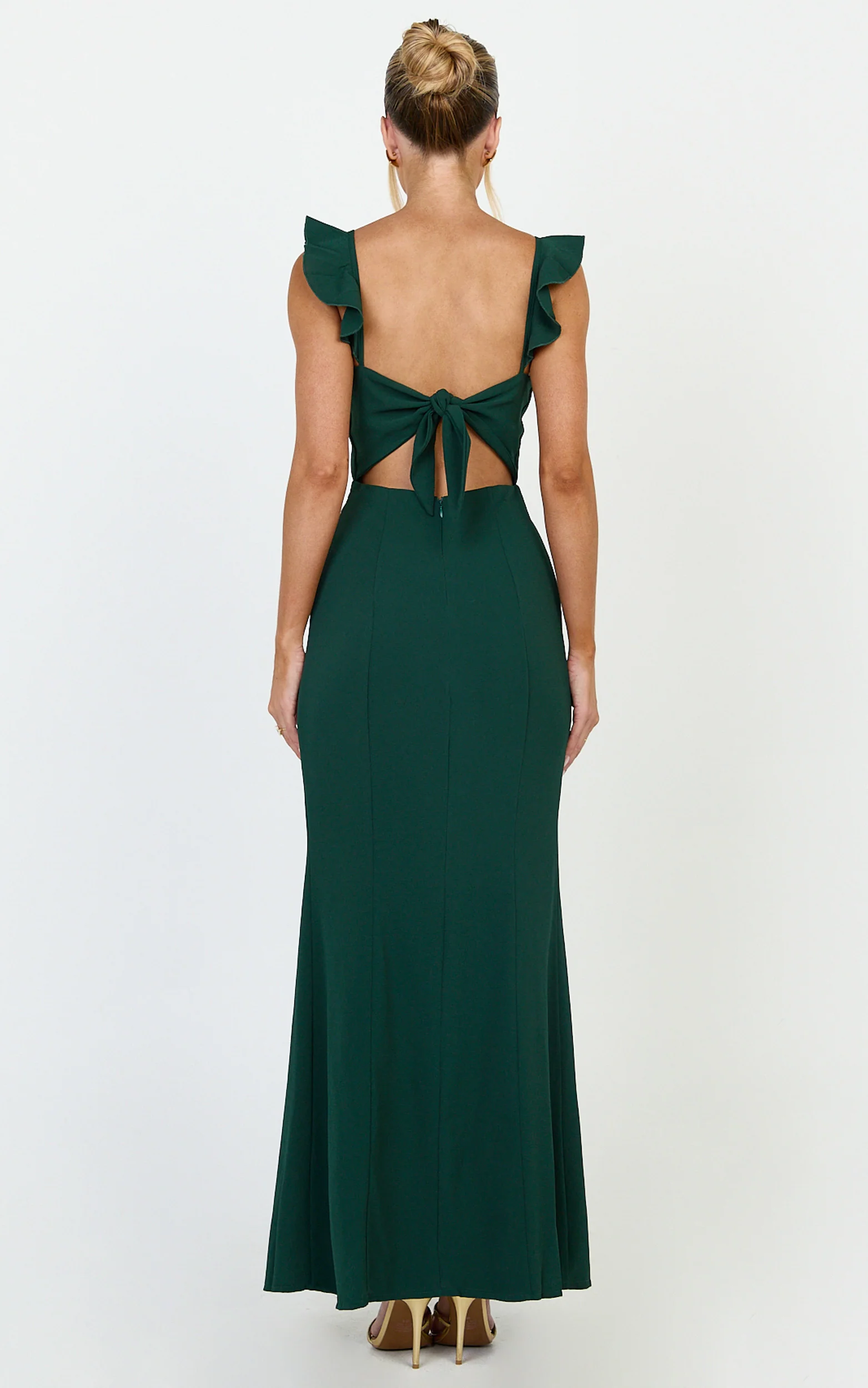 More Than This Maxi Dress - Ruffle Strap Thigh Split Dress in Emerald - Image 6