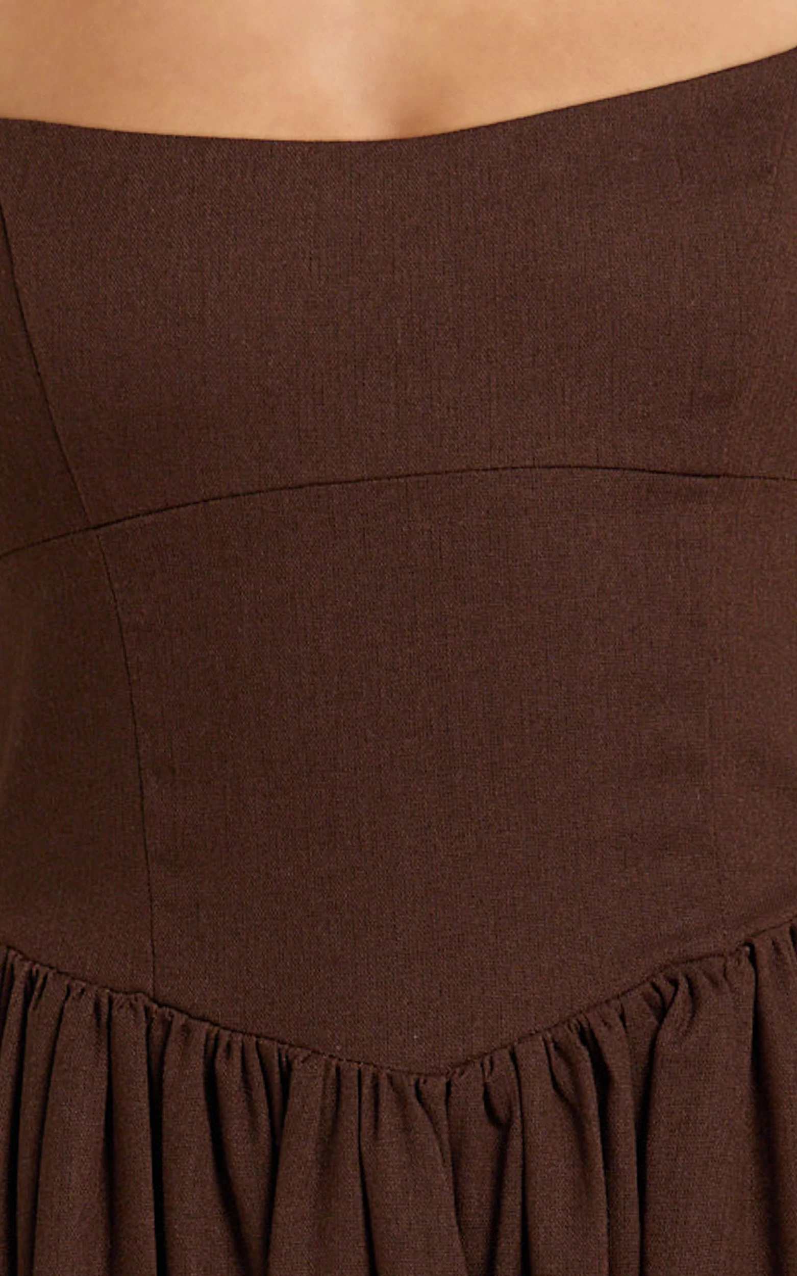 Morris Midi Dress - Linen Scoop Neck Gathered Dress in Chocolate - Image 9