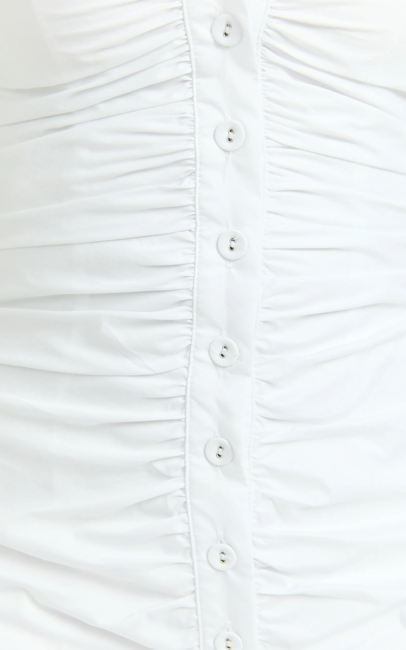 Mya Mini Dress - Scoop Neck Ruched Button Front Puff Sleeve Dress in White - Image 6