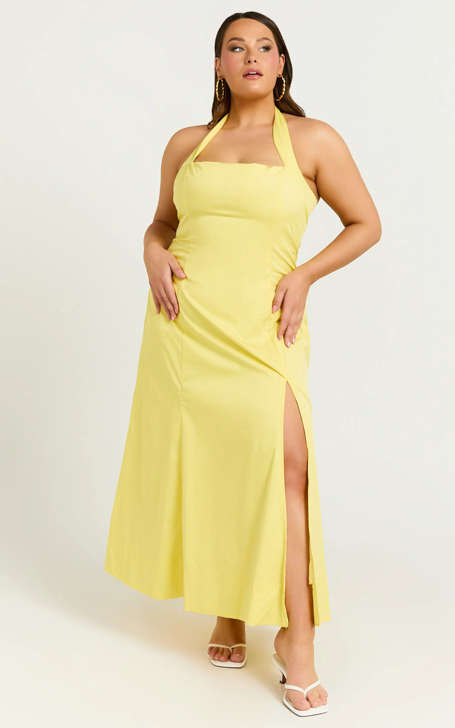 Narissa Midi Dress - Halter A Line Dress in Lemon - Image 2
