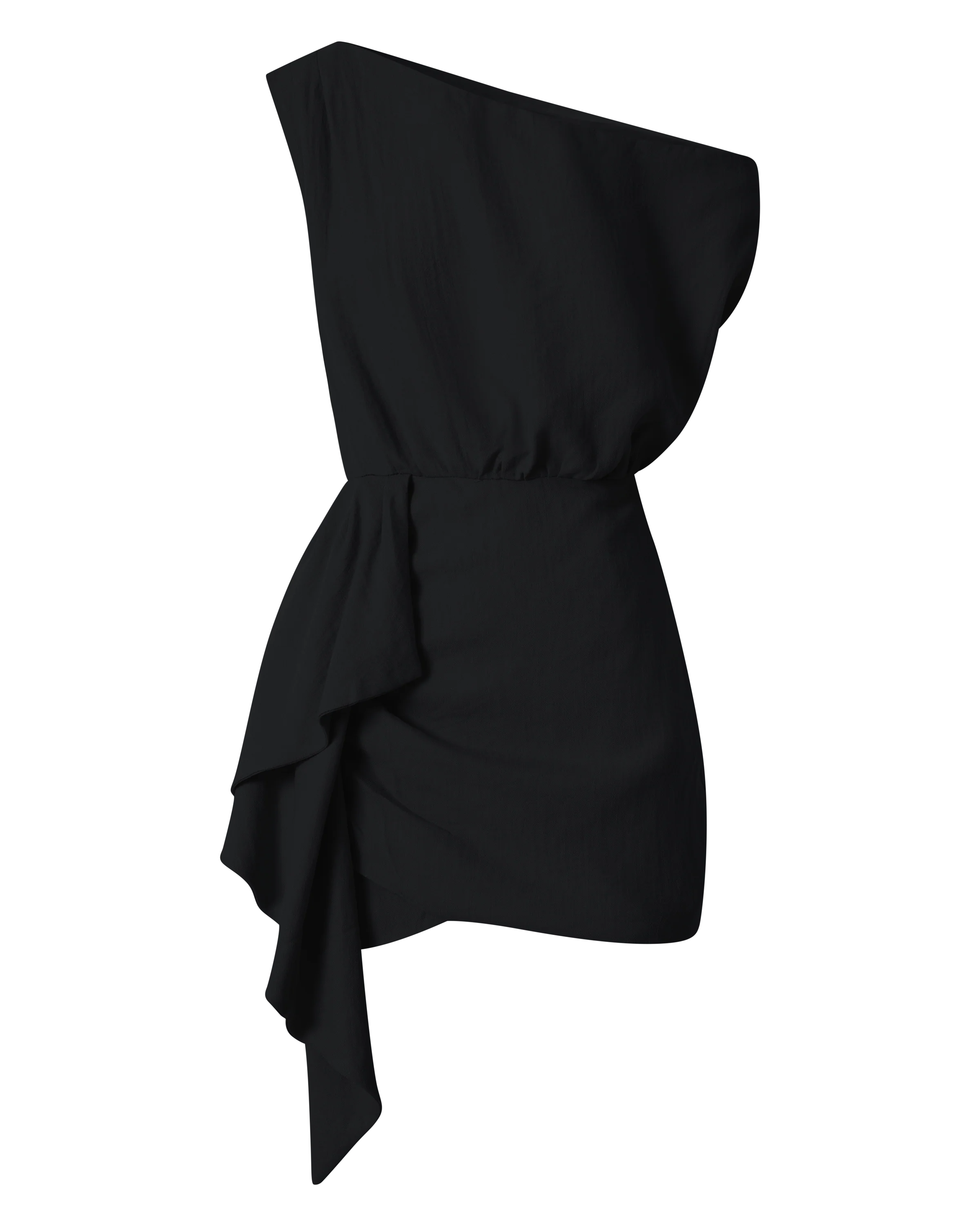 Niana Mini Dress - Drape One Shoulder Dress in Black - Image 8