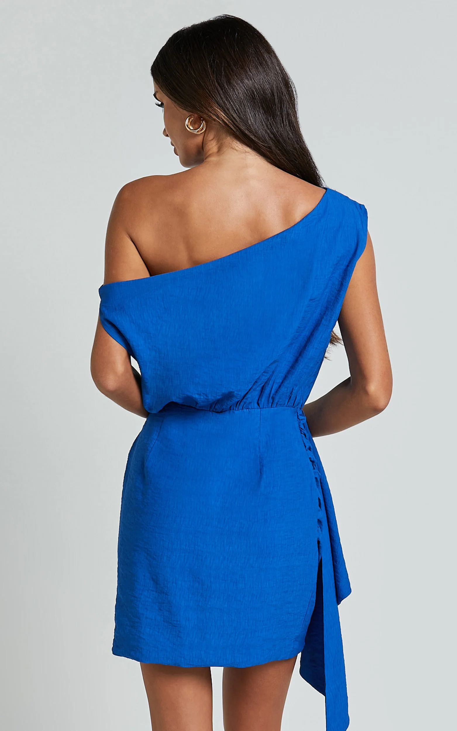 Niana Mini Dress - Drape One Shoulder Dress in Blue - Image 8