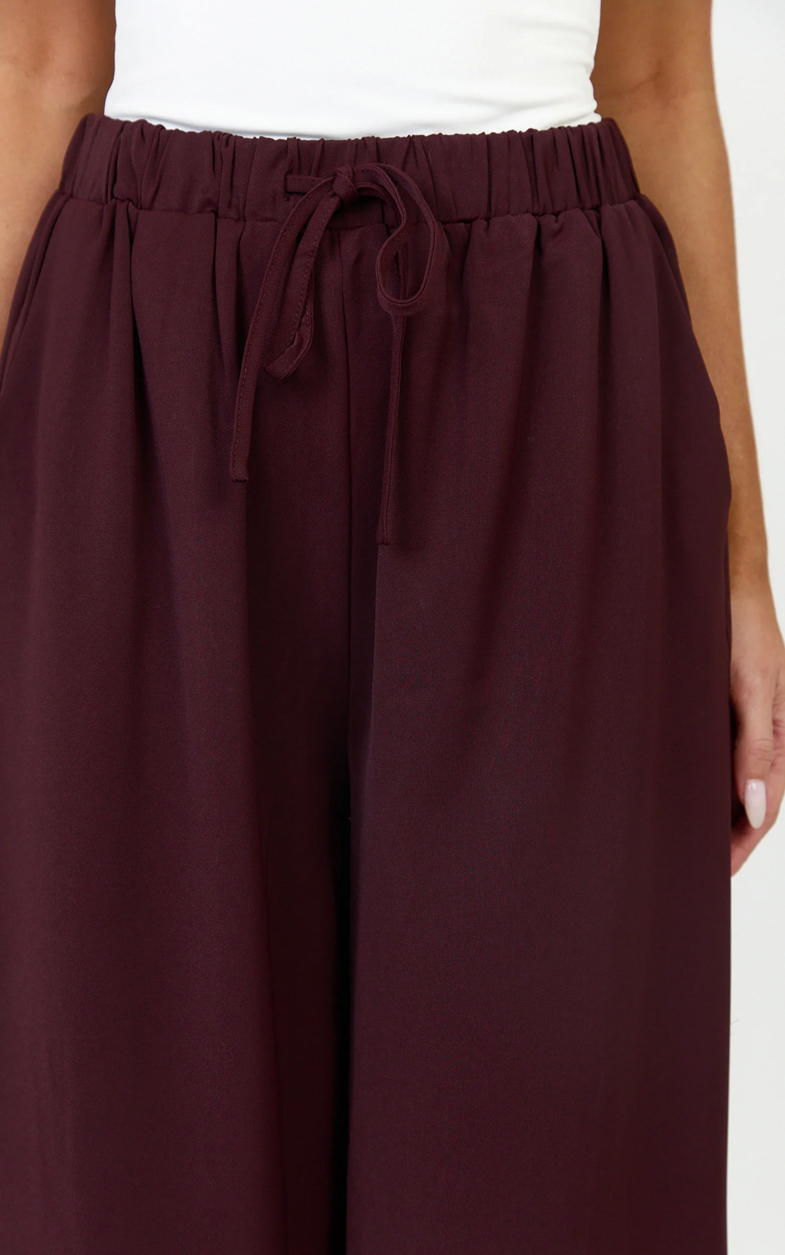 Nicole Pants - High Waist Elasticated Gathered Waist Wide Leg Pants in Wine - Image 6