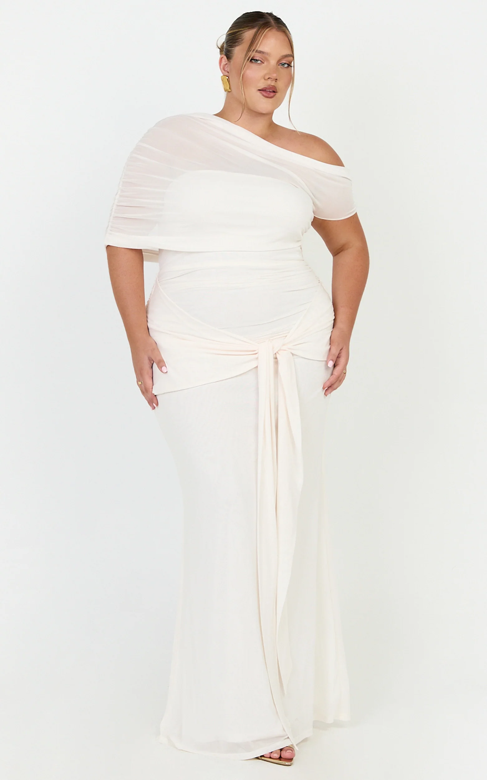 Nicolette Maxi Dress - Cape Sleeve Off Shoulder Dress in Cream - Image 2