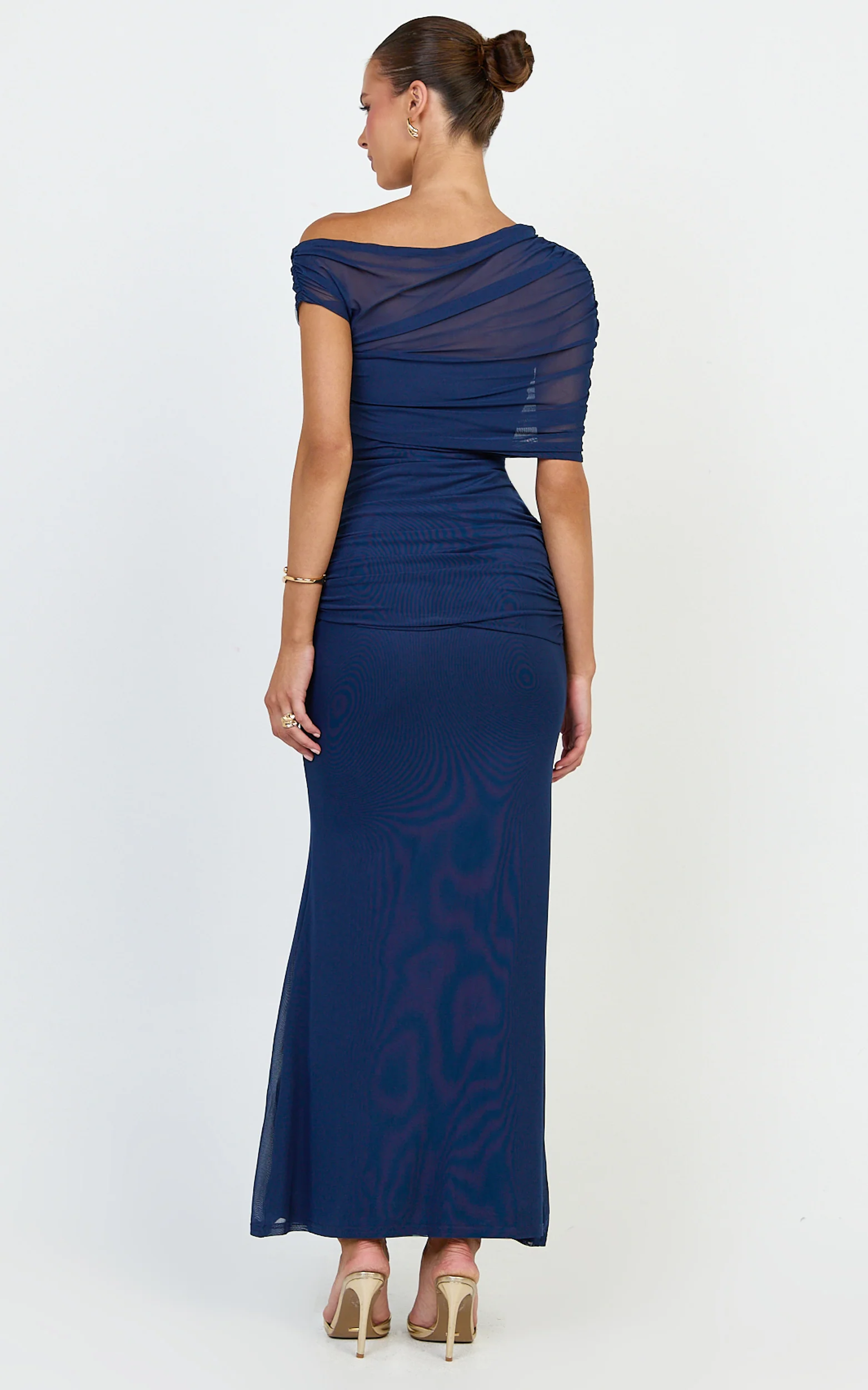 Nicolette Maxi Dress - Cape Sleeve Off Shoulder Dress in Navy - Image 5
