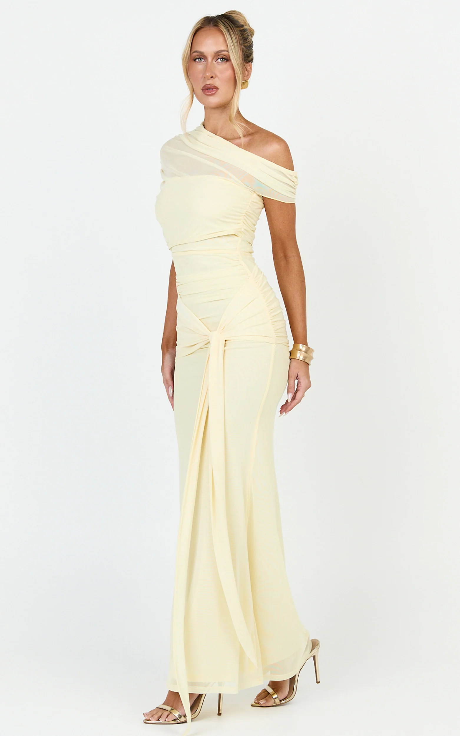 Nicolette Maxi Dress - Cape Sleeve Off Shoulder Dress in Yellow - Image 2