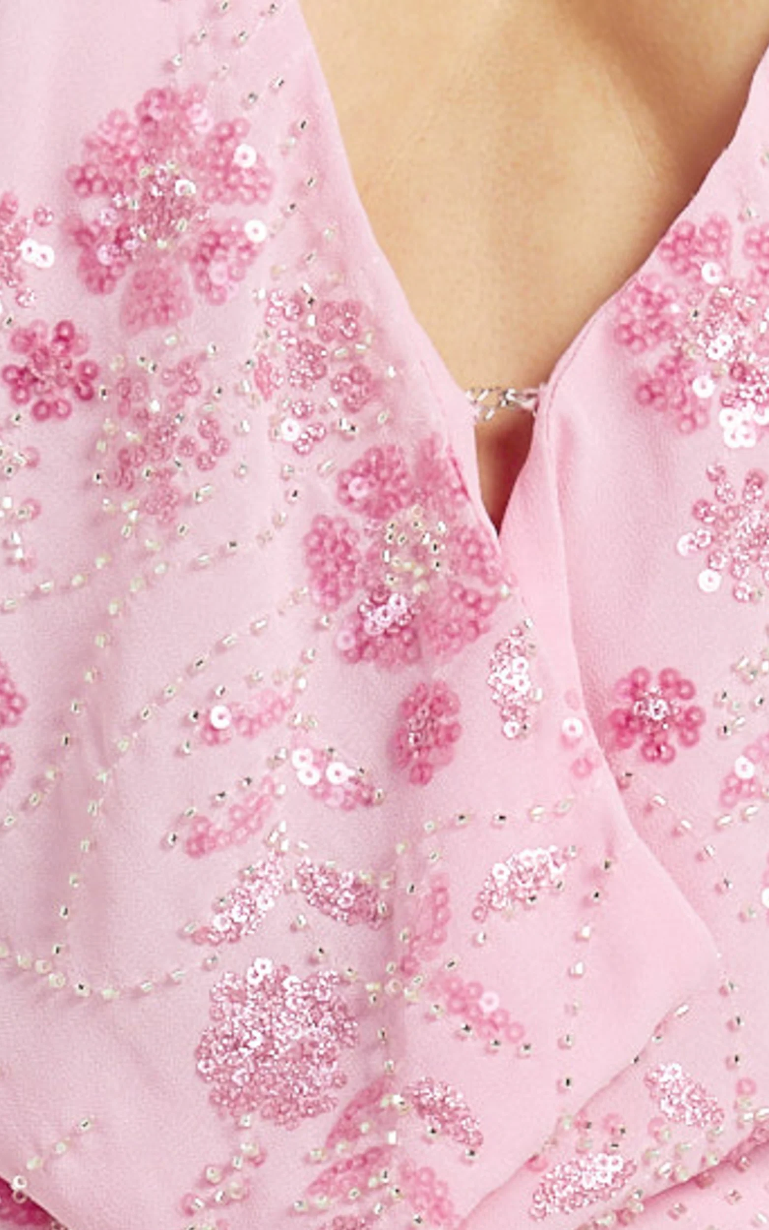 Nikki Top - Halter Low Cowl Beaded Georgette Top in Pink - Image 9