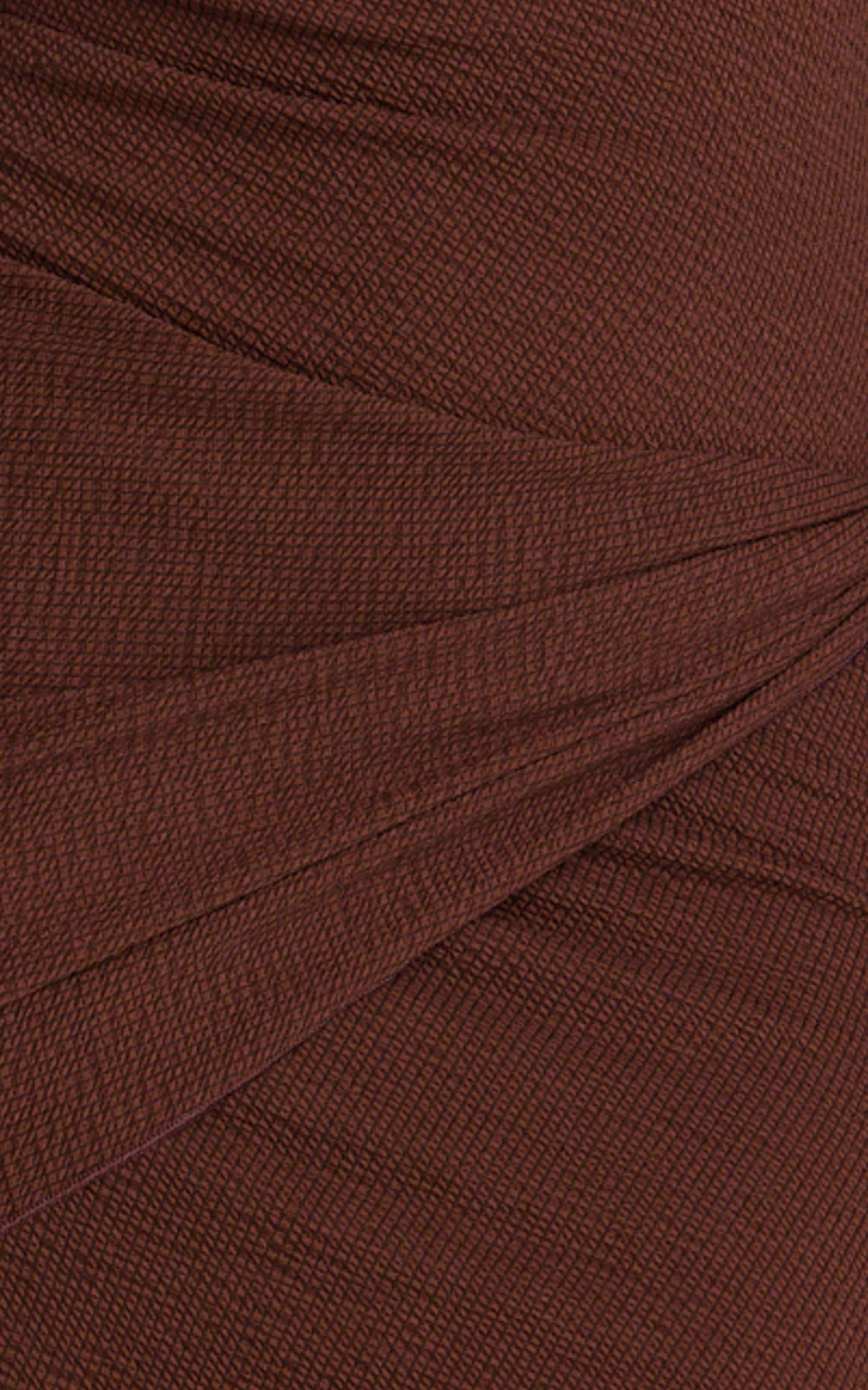 Noah Mini Dress - Off Shoulder Draped Skirt Jersey Dress in Chocolate - Image 6