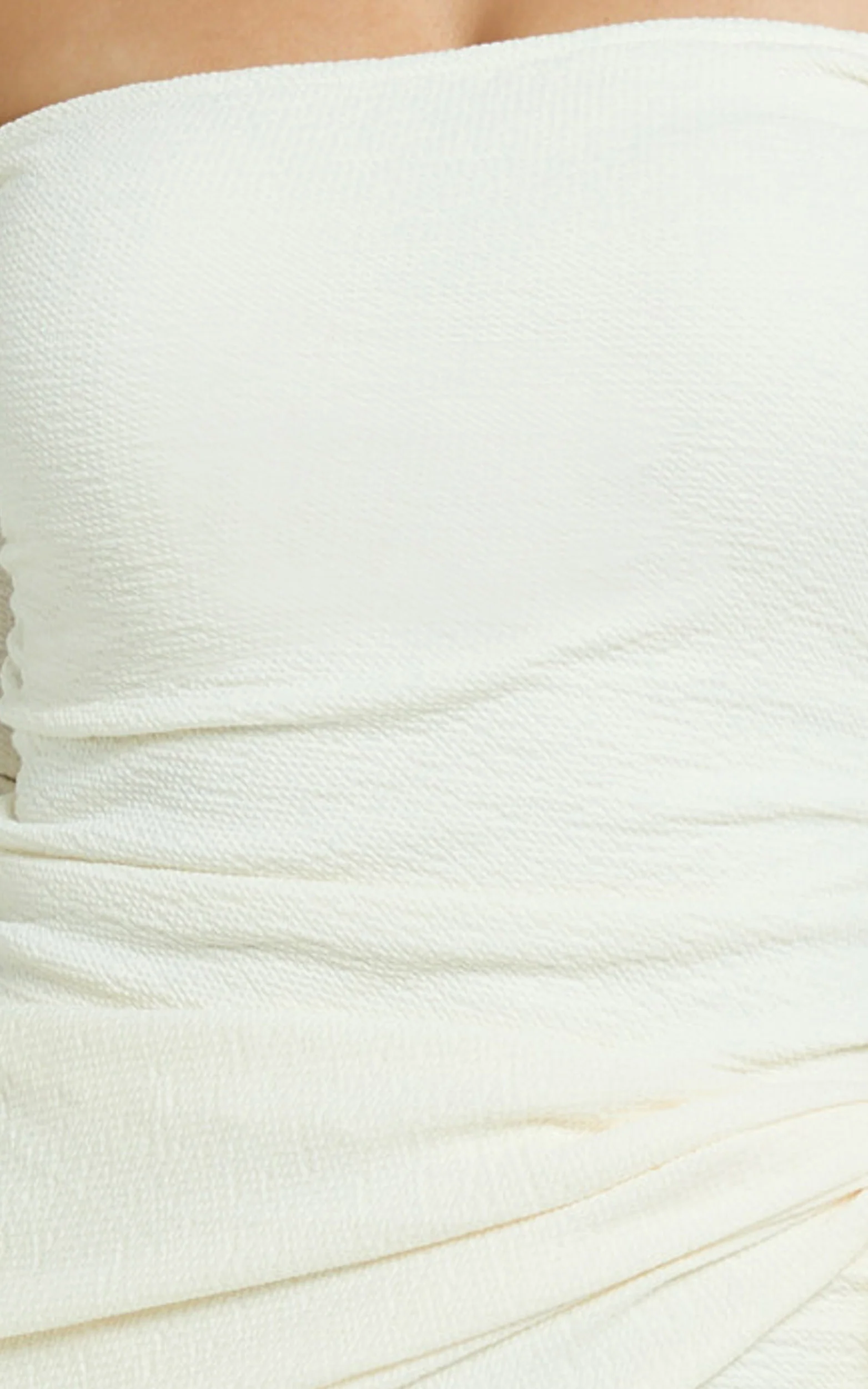 Noah Mini Dress - Off Shoulder Draped Skirt Jersey Dress in Cream - Image 10