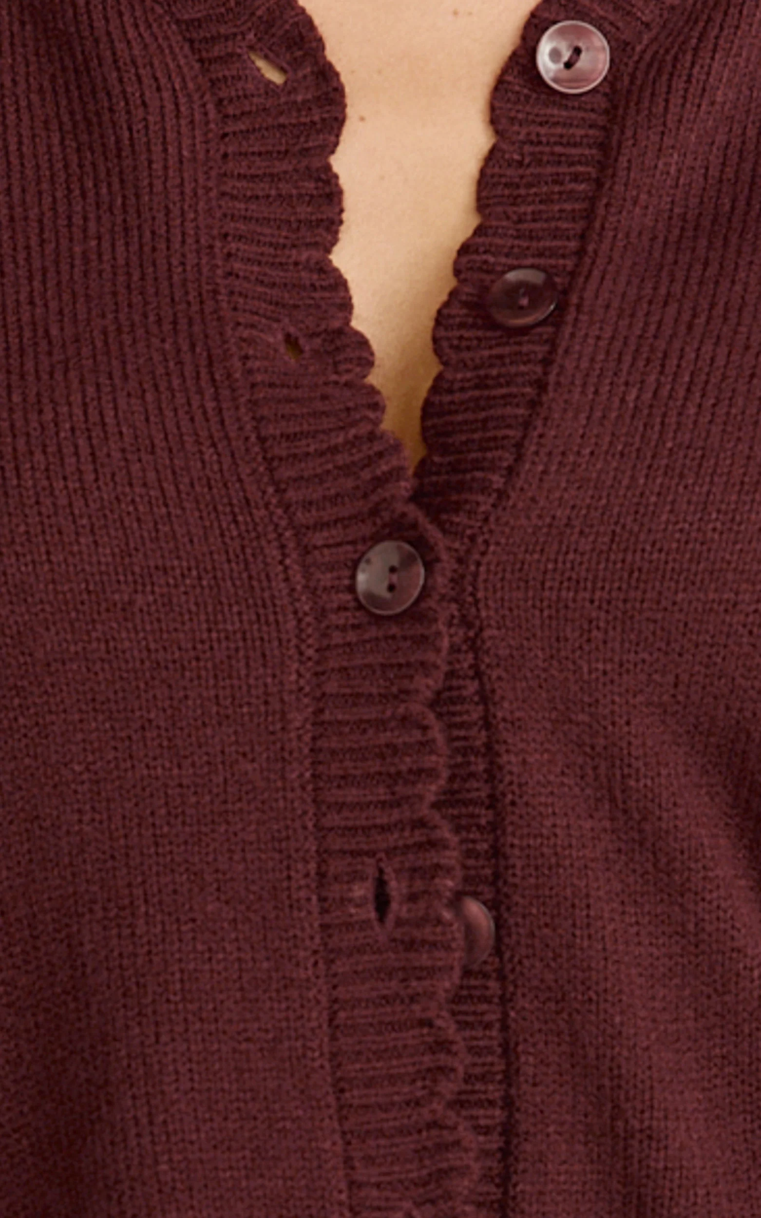 Nova Cardigan - Scallop Edge Button Down Cardigan in Wine - Image 6
