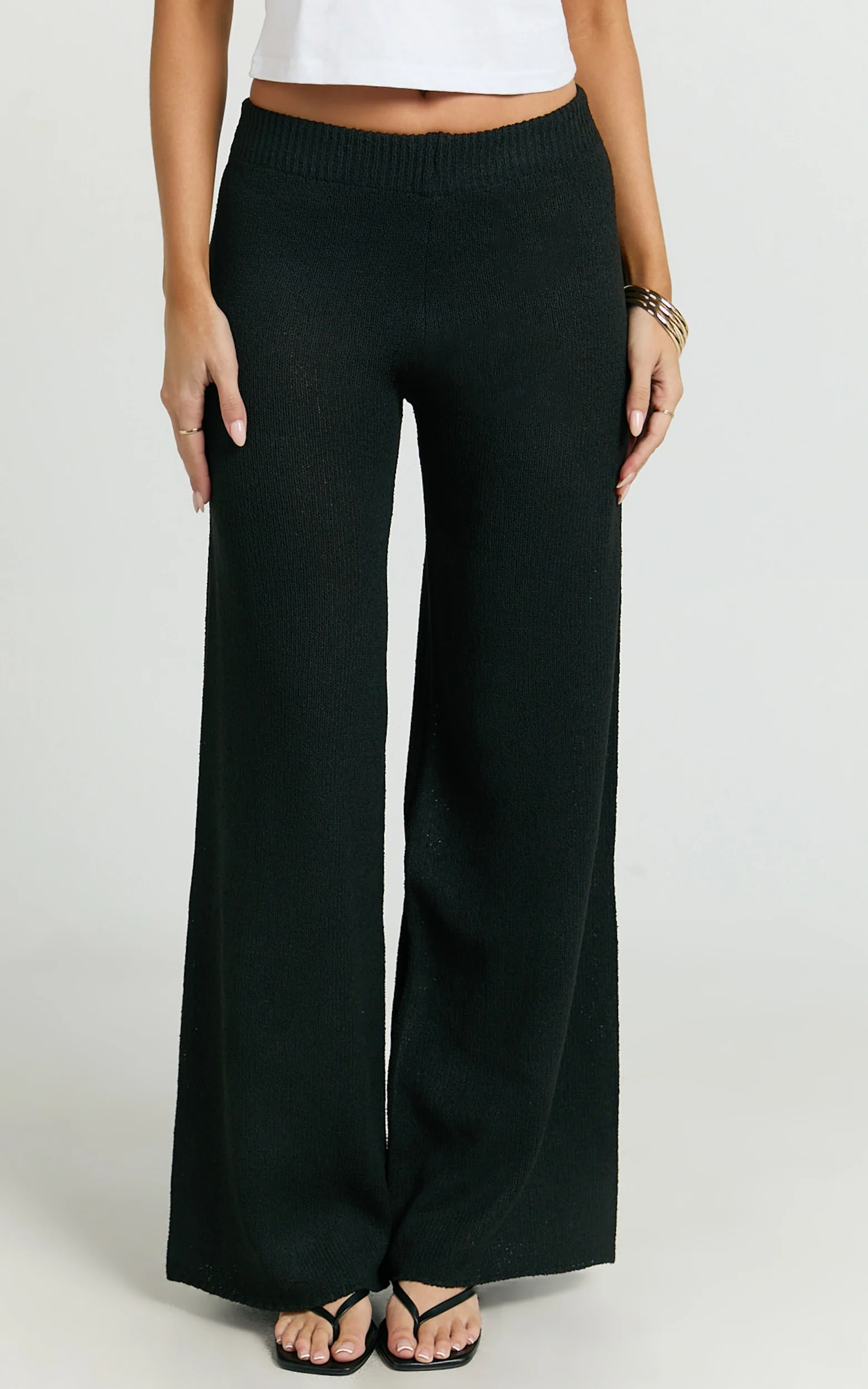 Nova Pants - Knitted Wide Leg Pant in Black - Image 2