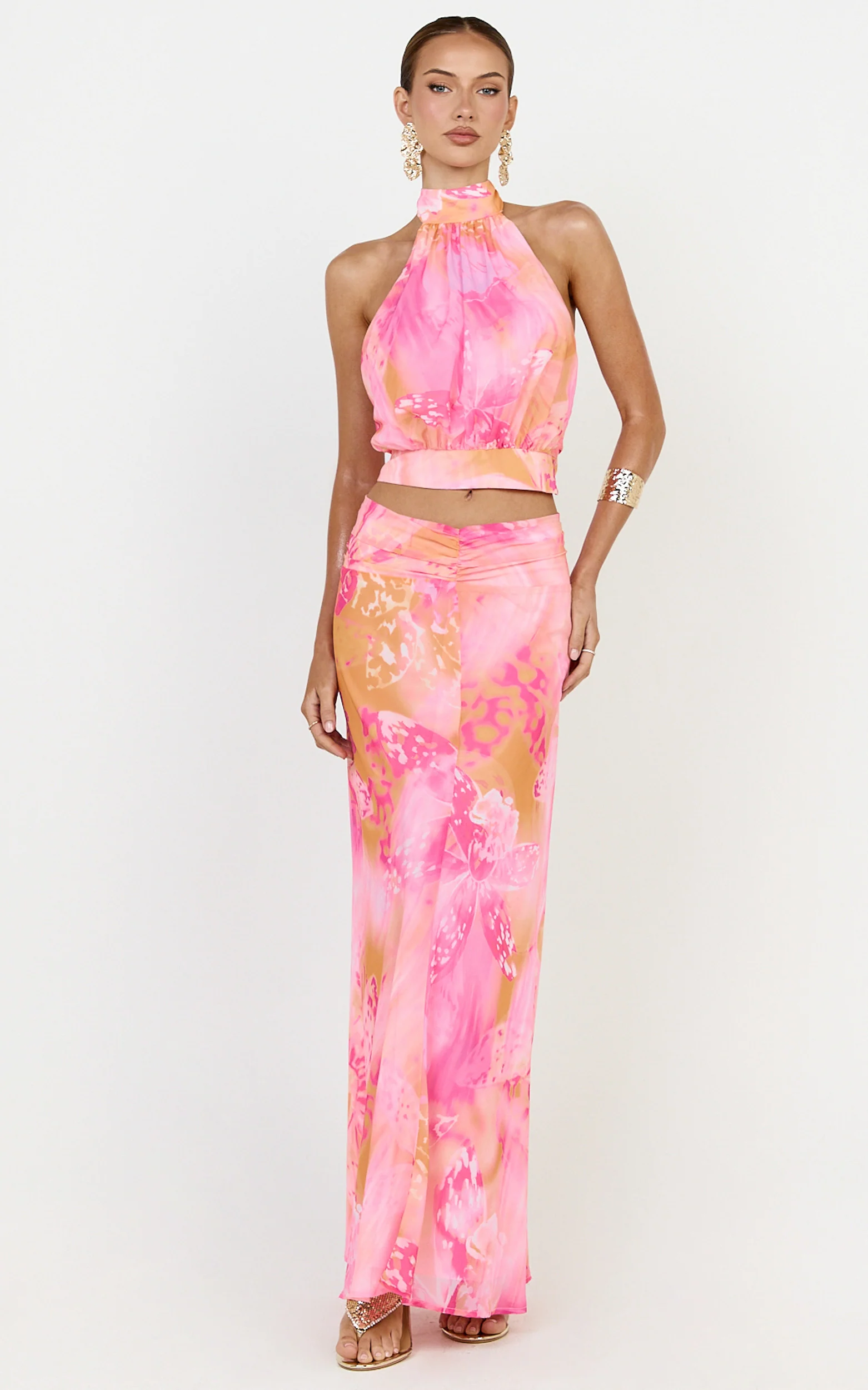 Nova Top - High Neck Georgette Top in Hot House Orchid Print - Image 4
