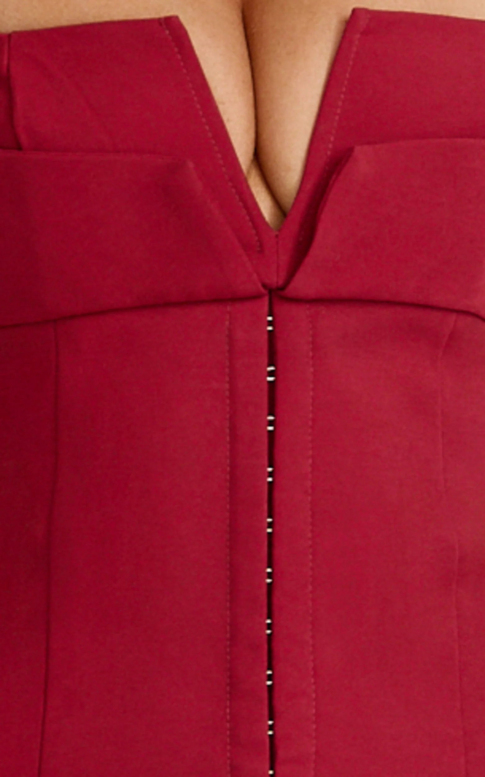 Odette Mini Dress - Plunge V Neck A Line Dress in Cherry Red - Image 6