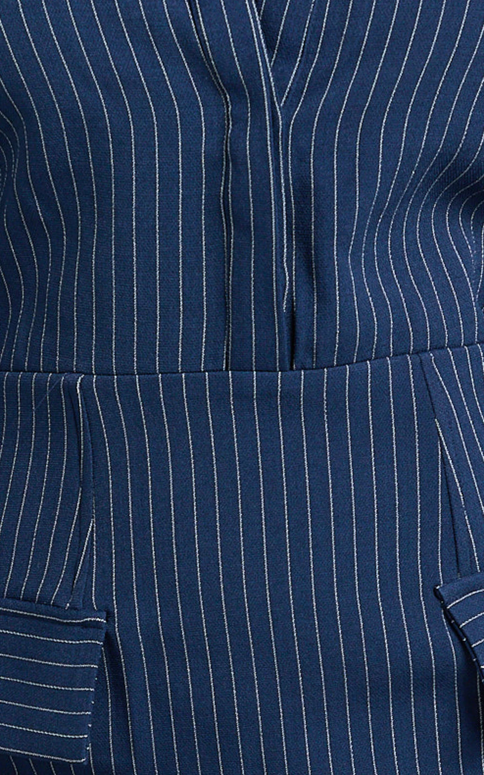 Ophelia Midi Dress - Collared Pinstripe Long Sleeve Fitted Dress in Navy - Image 6