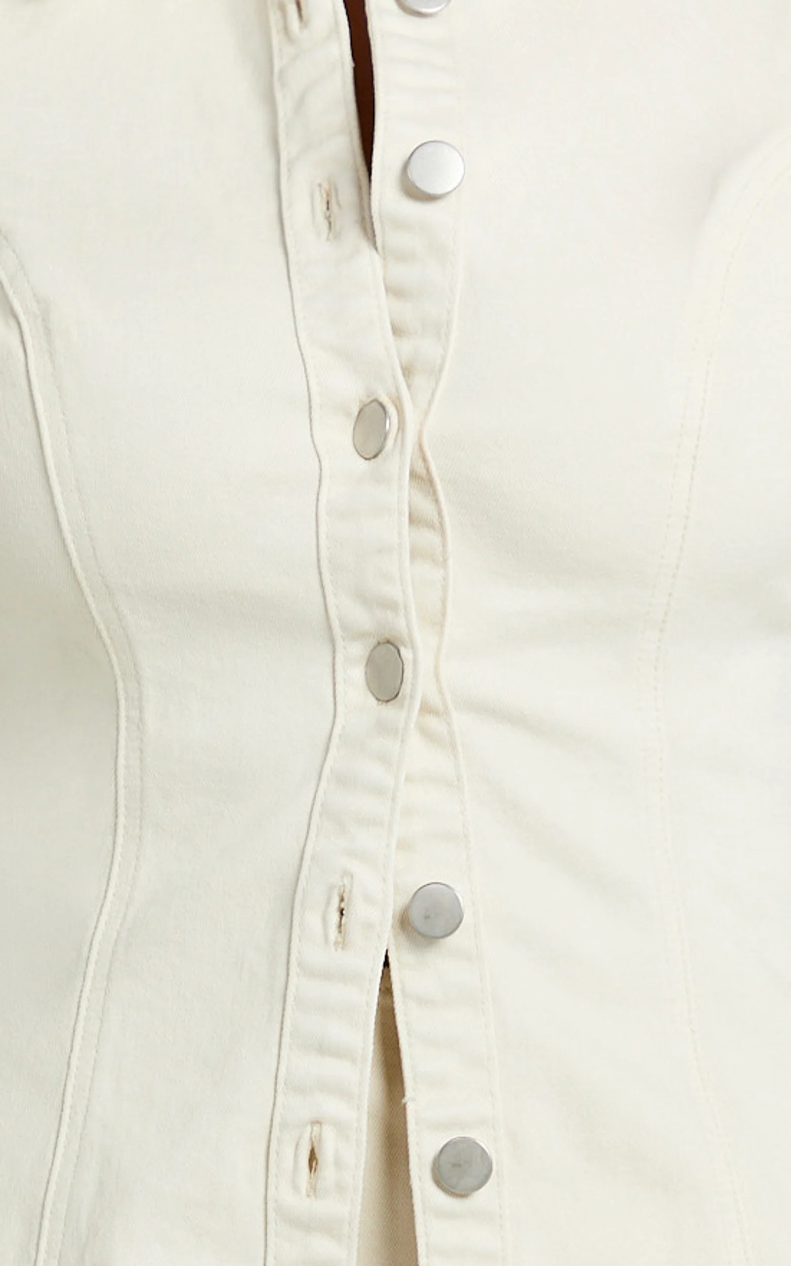 Paige Top - Button Down Short Sleeve Denim Top in Ecru - Image 7