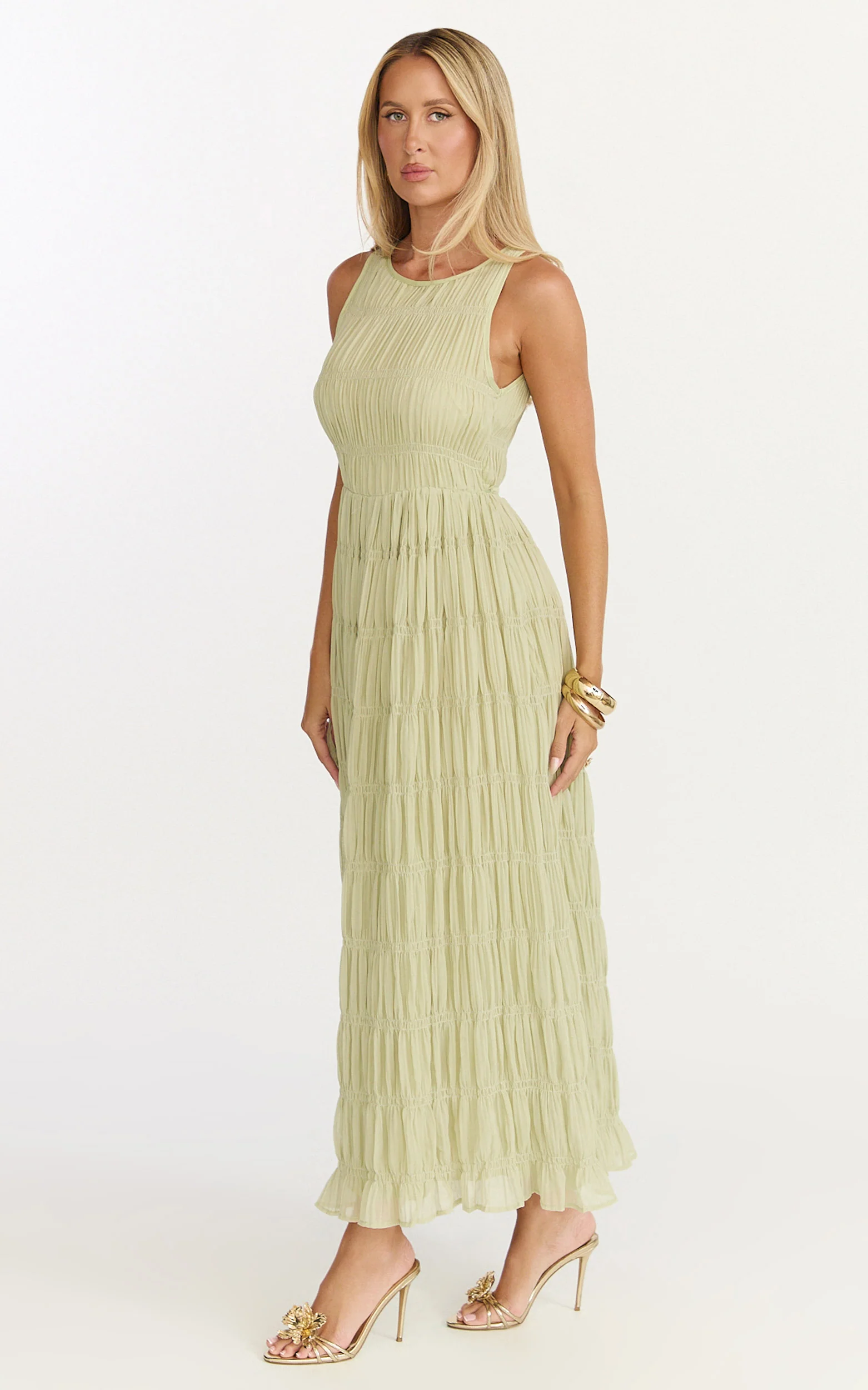Paloma Midi Dress - Ruched Shift Dress in Sage - Image 2