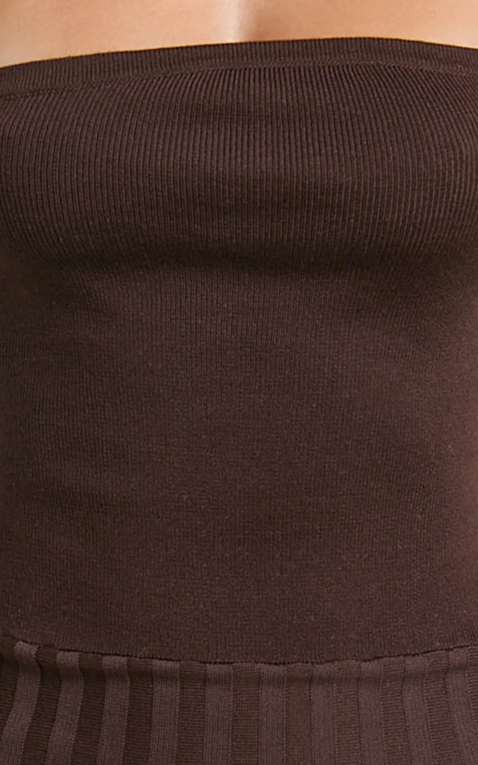 Paris Midi Dress - Strapless Drop Waist Pleated Knit Dress in Chocolate - Image 7